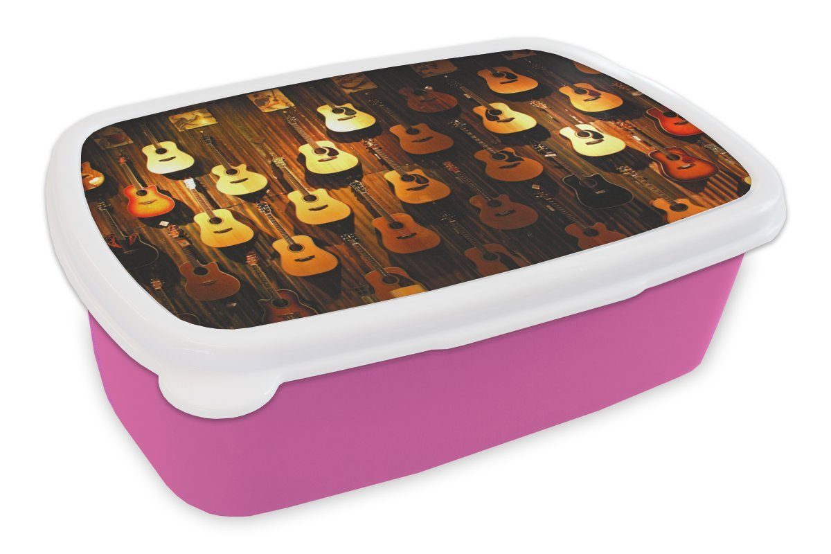 Kunststoff Brotdose für Mädchen, Lunchbox an Viele einer rosa MuchoWow Kunststoff, Kinder, Snackbox, Erwachsene, Wand, hängen (2-tlg), Akustikgitarren Brotbox