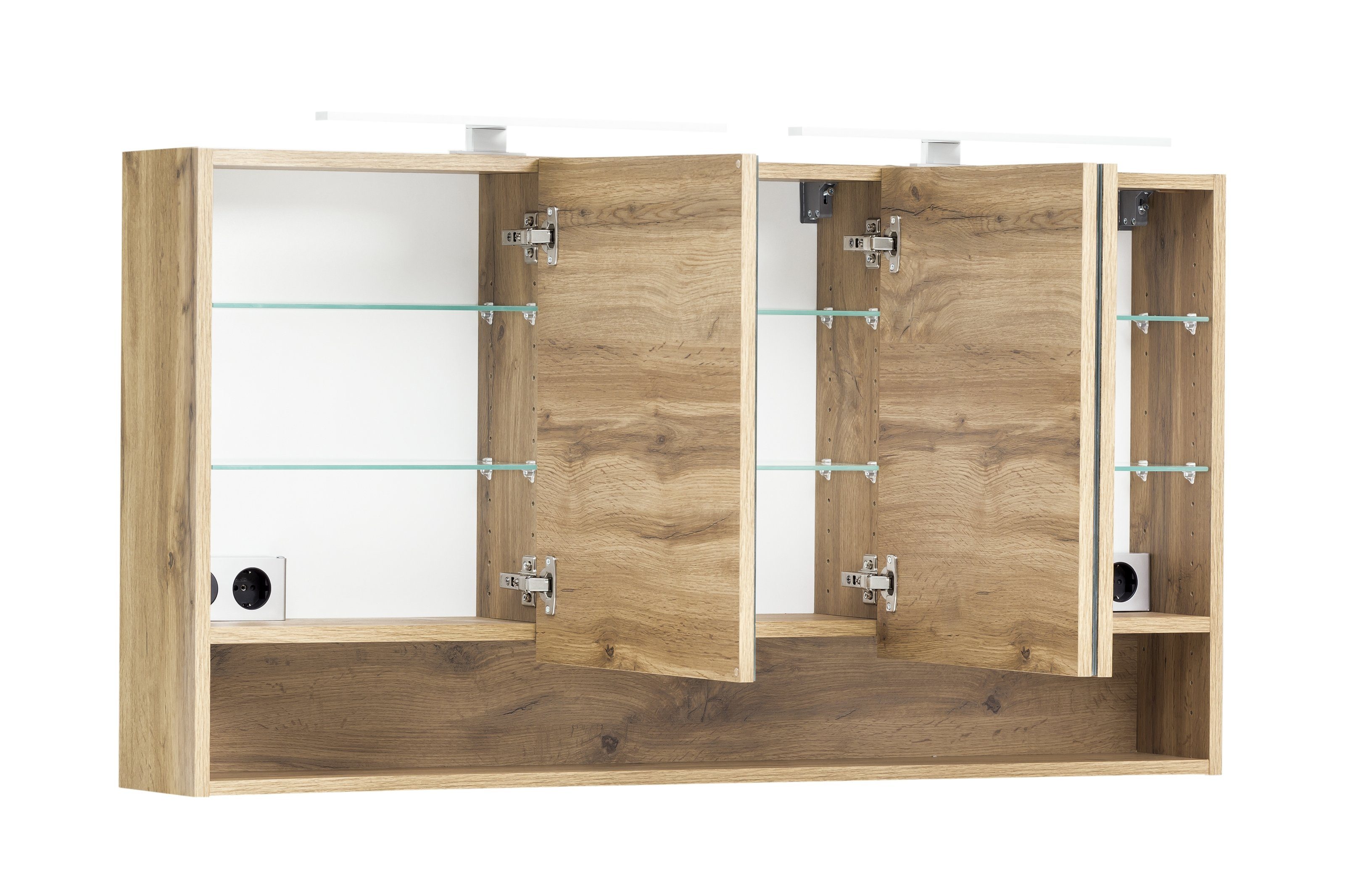 HELD MÖBEL Badezimmerspiegelschrank in wotaneiche mit 3 Türen und 6 Einlegeböden (B/H/T: 120x64x20 cm)