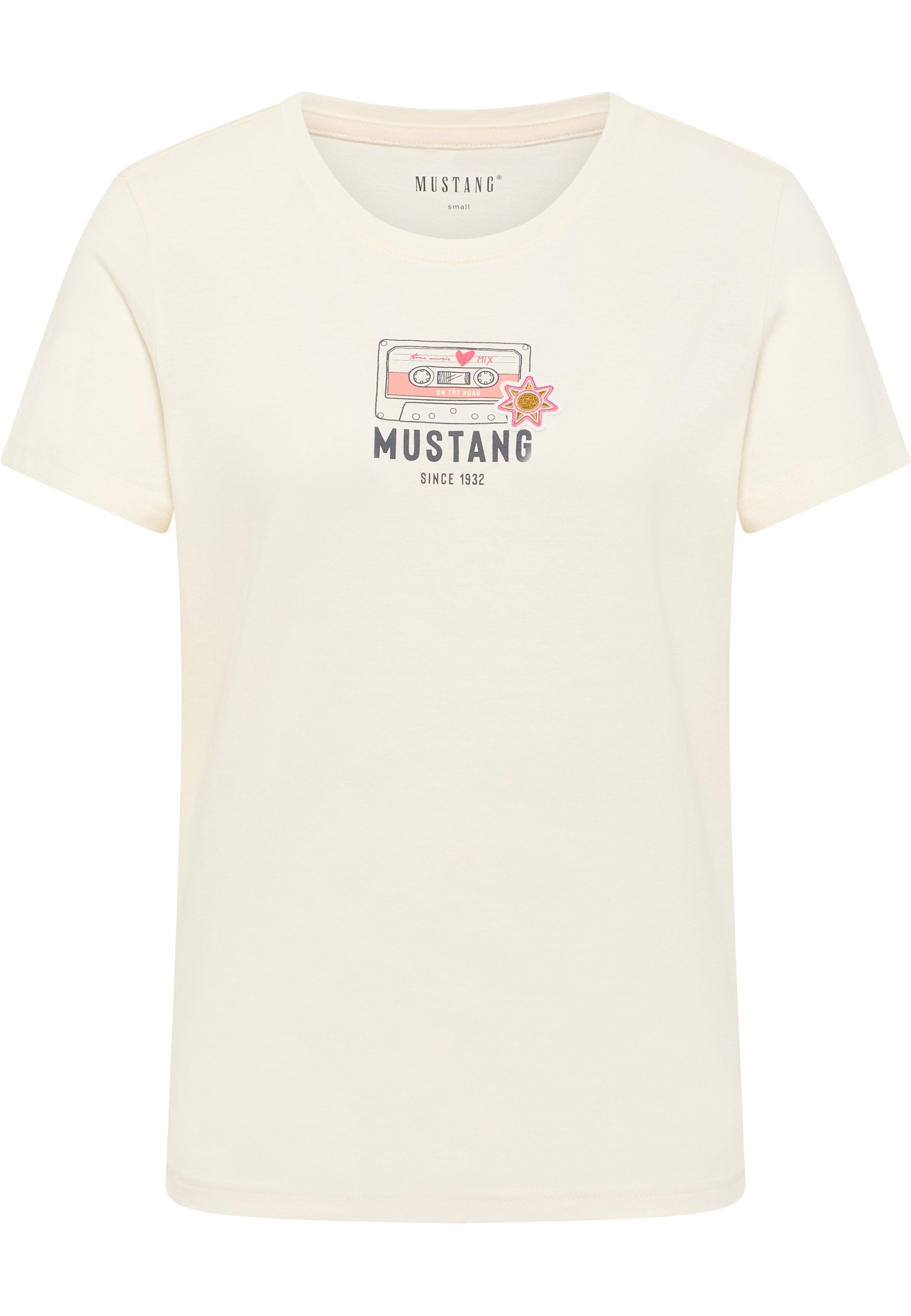 offwhite Mustang MUSTANG T-Shirt Kurzarmshirt Print-Shirt