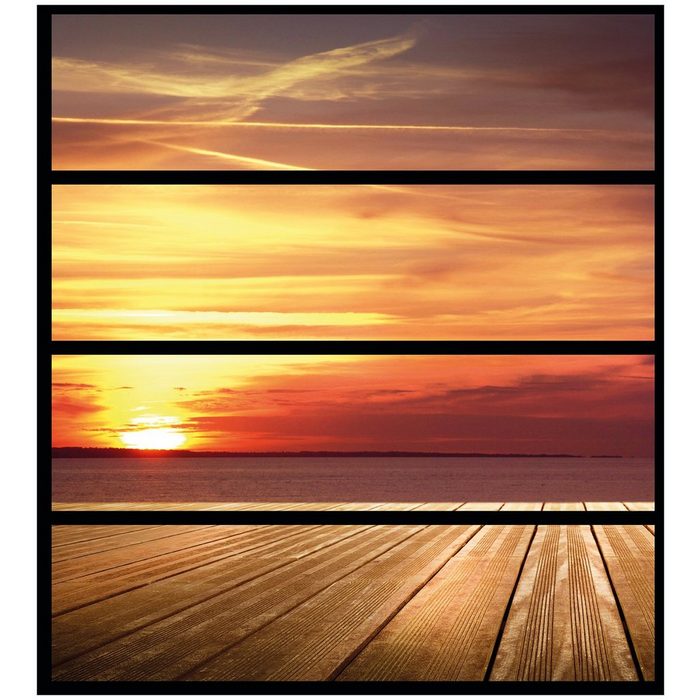Wallario Möbelfolie Steg am See - Sonnenuntergang und roter Himmel