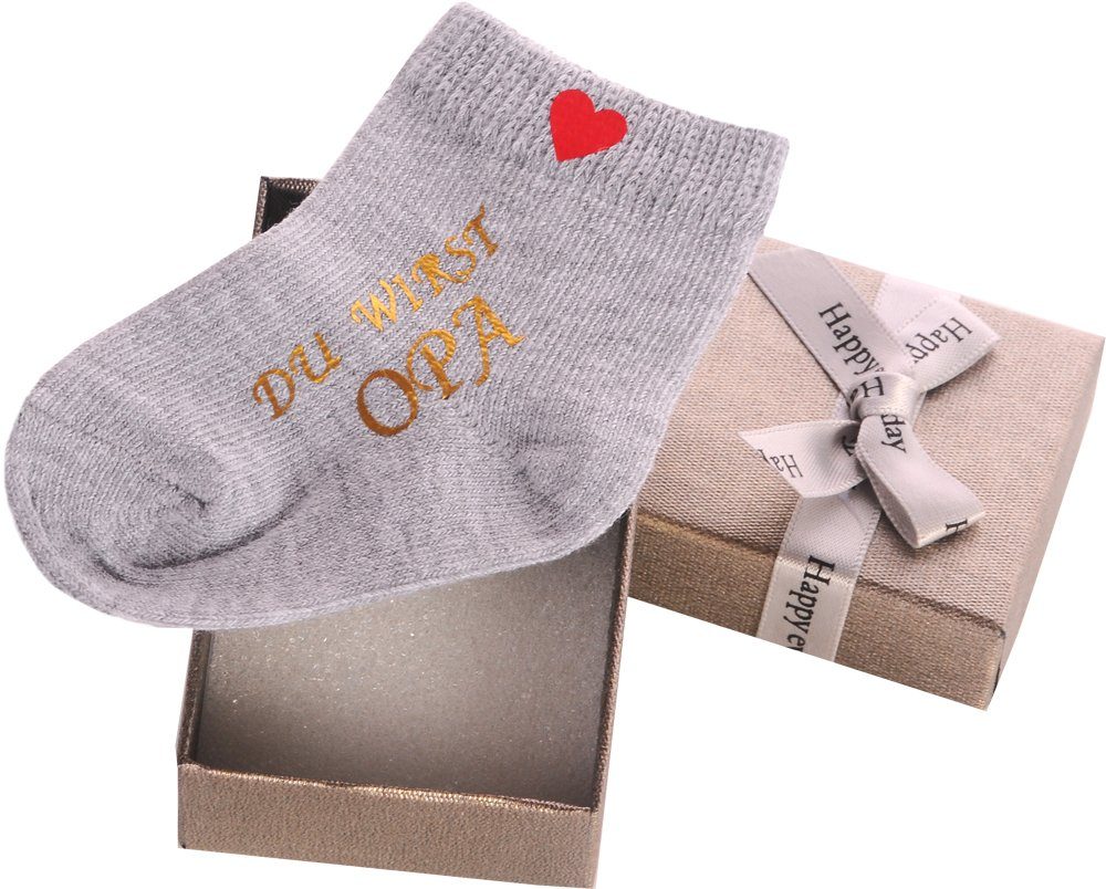 (Socke Tante Papa Grau und La Oma einfach) Opa mit / Ankündigung Neugeborenen-Geschenkset Geschenkbox Bortini Geschenkidee Socke