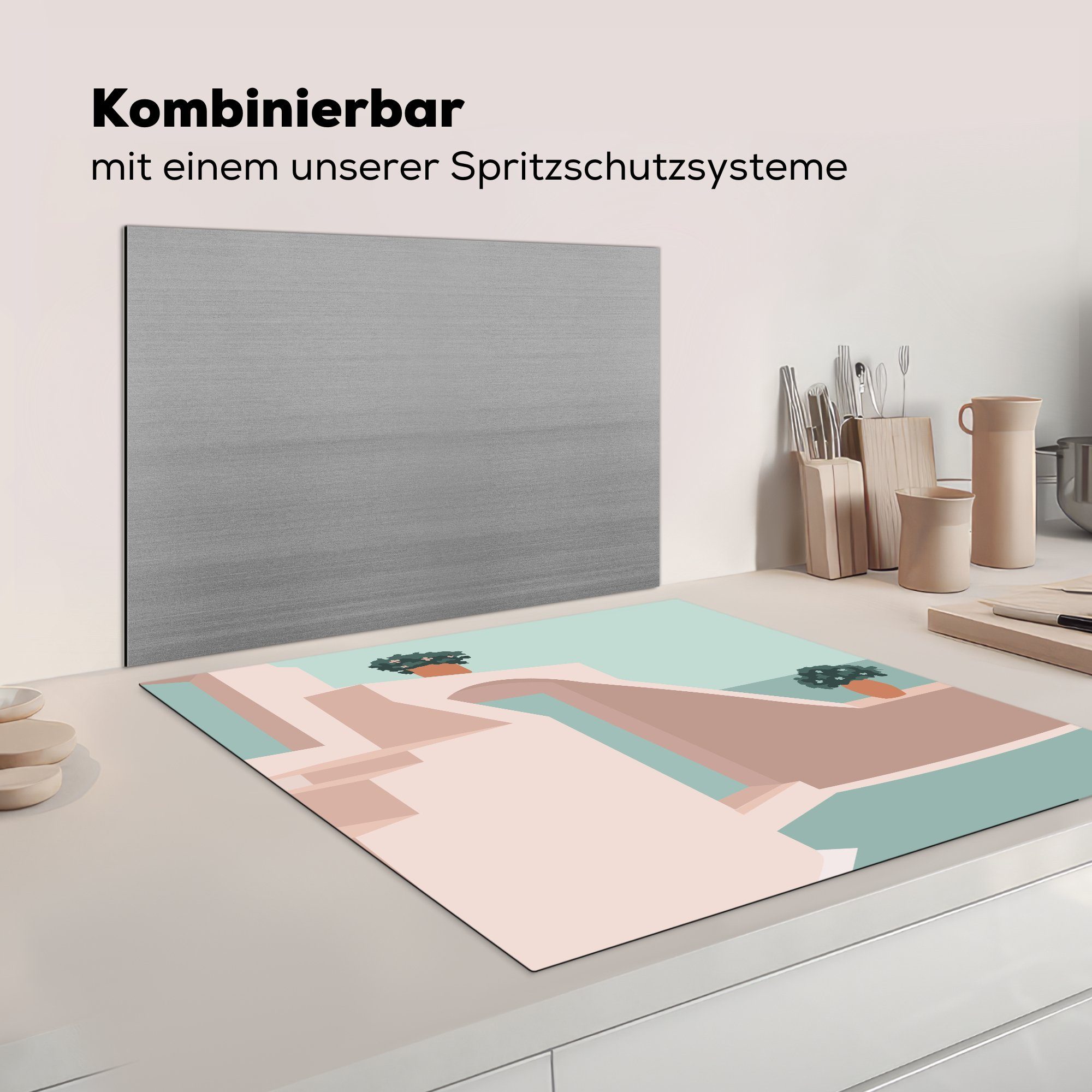 tlg), - Zuhause Arbeitsplatte Vinyl, cm, Ceranfeldabdeckung, (1 Sommer küche Minimalismus, MuchoWow für Herdblende-/Abdeckplatte 78x78 -