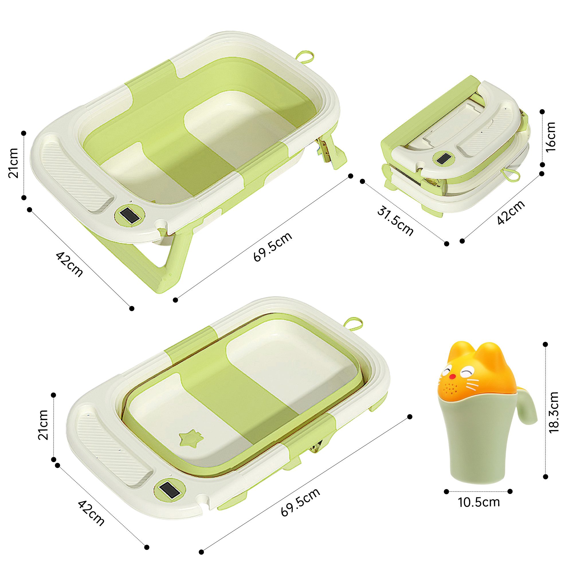SEHAUSEU Babybadewanne faltbar Babywanne Badewanne, mit Thermometer, Haarwaschbecher