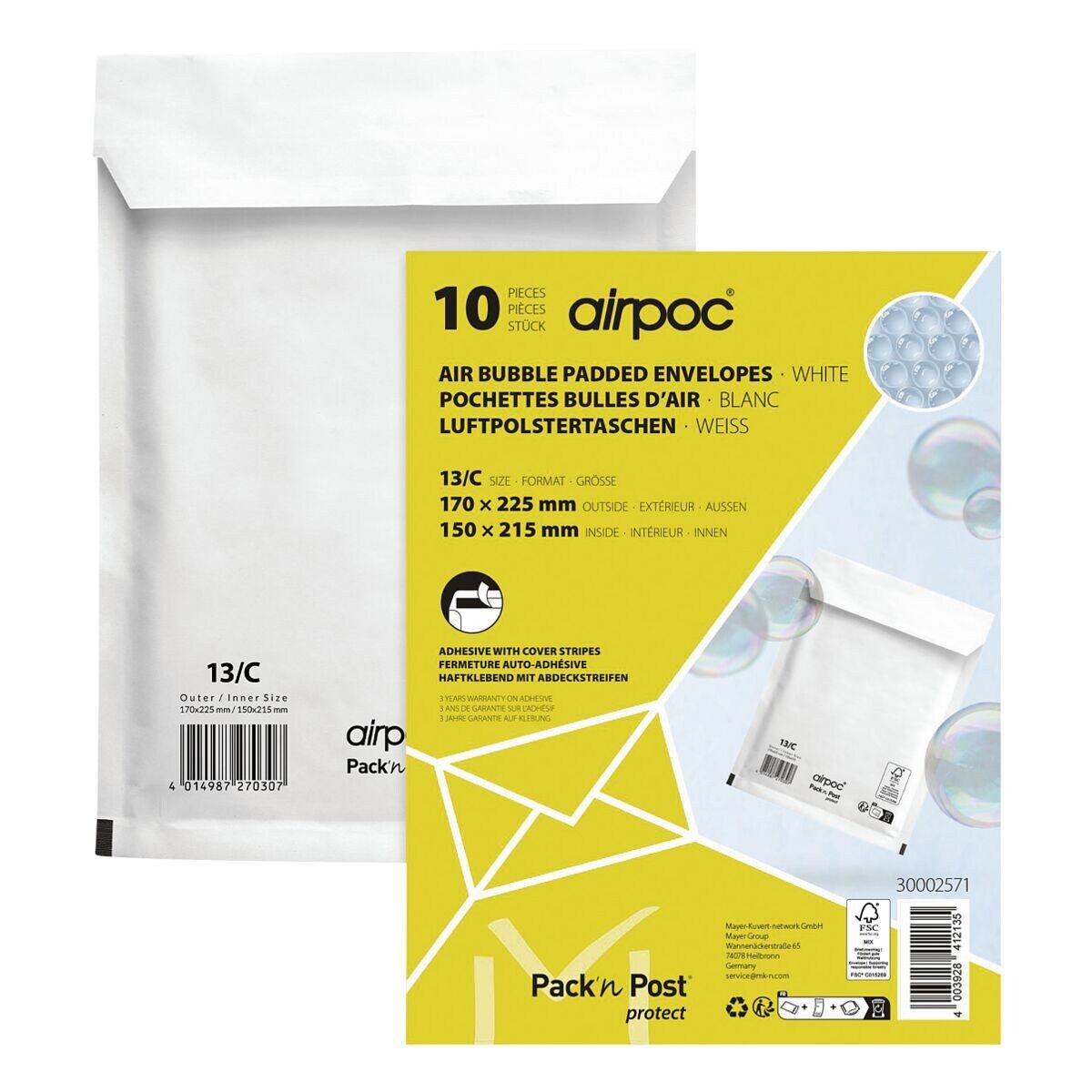 MAILMEDIA Versandtasche airpoc®, mit PE-Luftpolsterung, 17x22,5 cm, ohne Fenster, Haftklebung