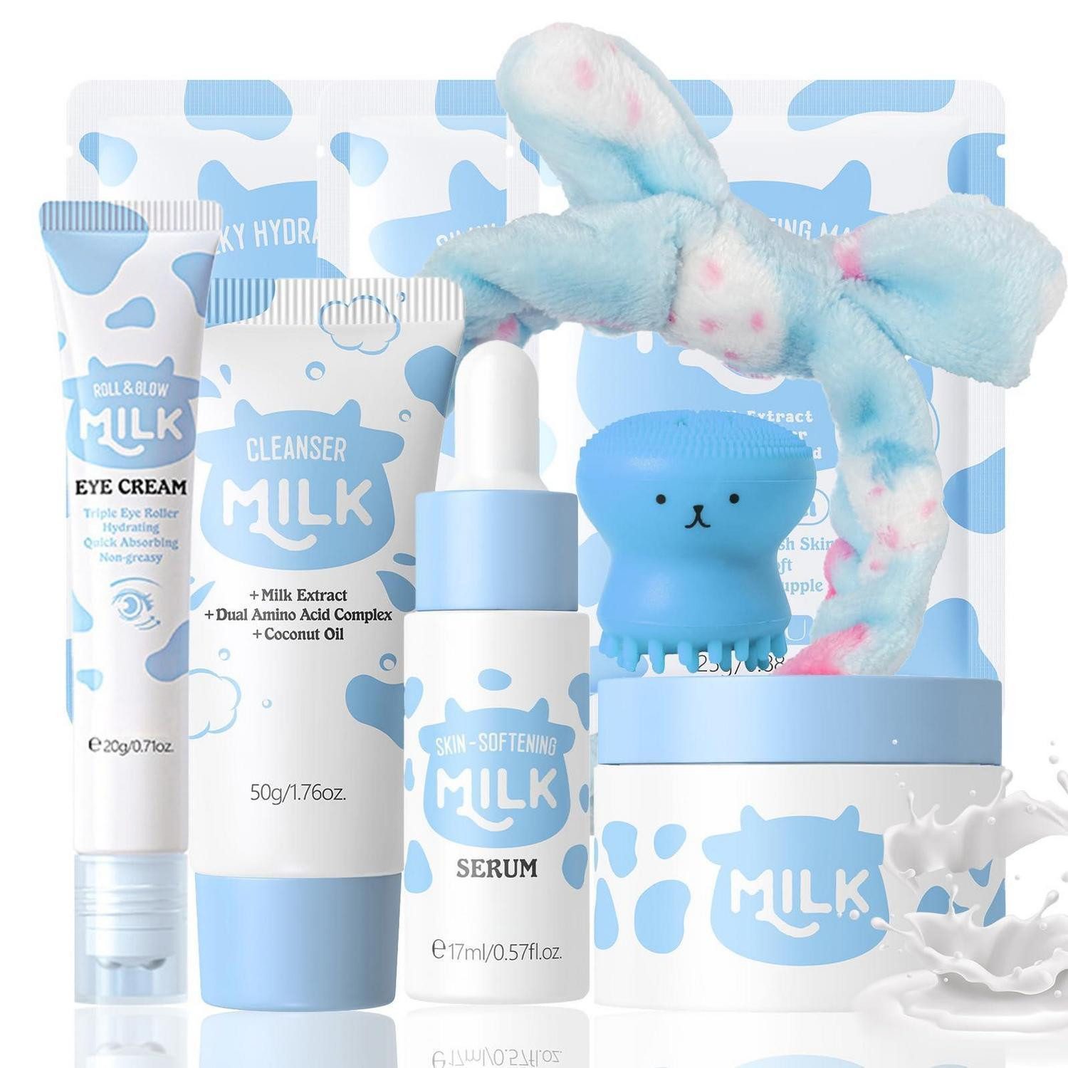 LuxusKollektion Pflege-Geschenkset Milk Skincare Set 9tlg mit Bürste, Creme & Serum