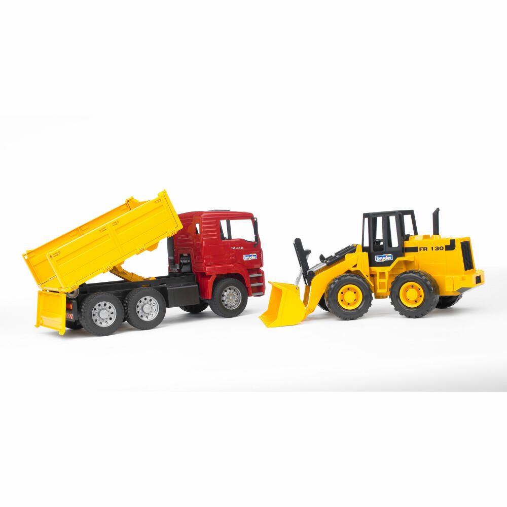Spielzeug-Baumaschine MAN TGA Kipplastwagen mit Gelenkradlader FR130