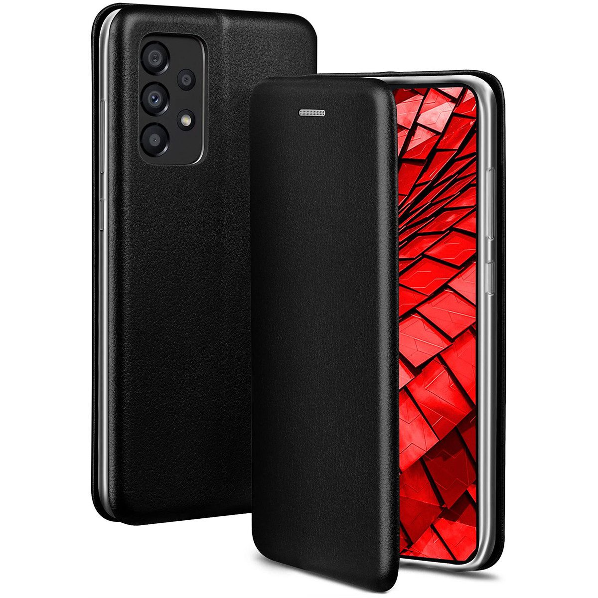 ONEFLOW Handyhülle für Samsung Galaxy A33 5G Premium Hülle Business Cover Schwarz 6,4 Zoll, 360 Grad Schutzhülle Flip Case Etui Klapphülle Dünn Leder Handy Tasche