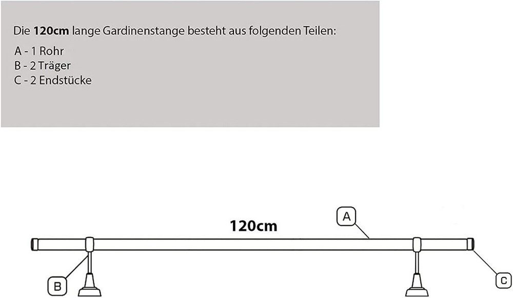 MDEKOR Gardinenstange Vorhangstange 19mm, 1-läufig, 1-läufig Wand oder Deckenmontage, 120 cm Messing Gold – Bild 5 von 5