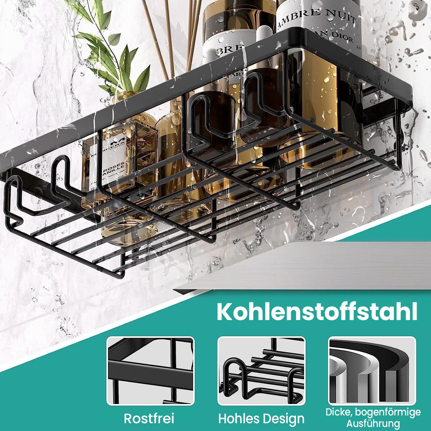 ANYSUN Duschablage Duschregal Ohne Bohren Badezimmer Organizer, Set 3-tlg., Badezimmerregal Duschkorb für Bäder Küchen – Bild 4 von 5