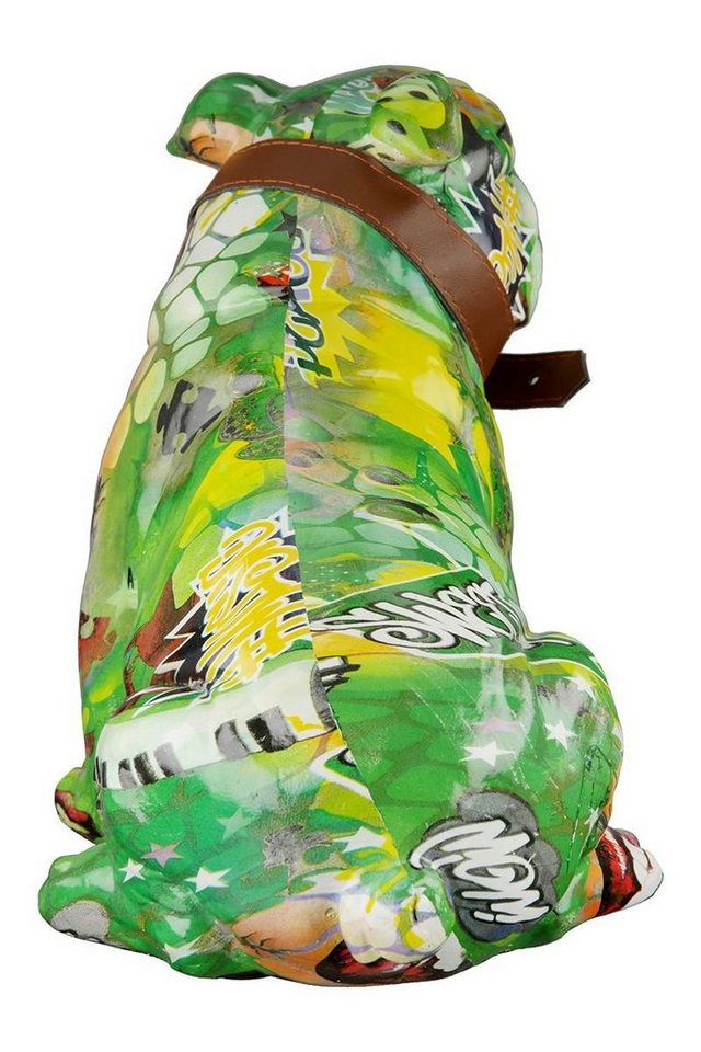 GILDE Dekoobjekt 2tlg. Poly Mops Street Art sitzend bunt, Artist mit  Halsband und Glock