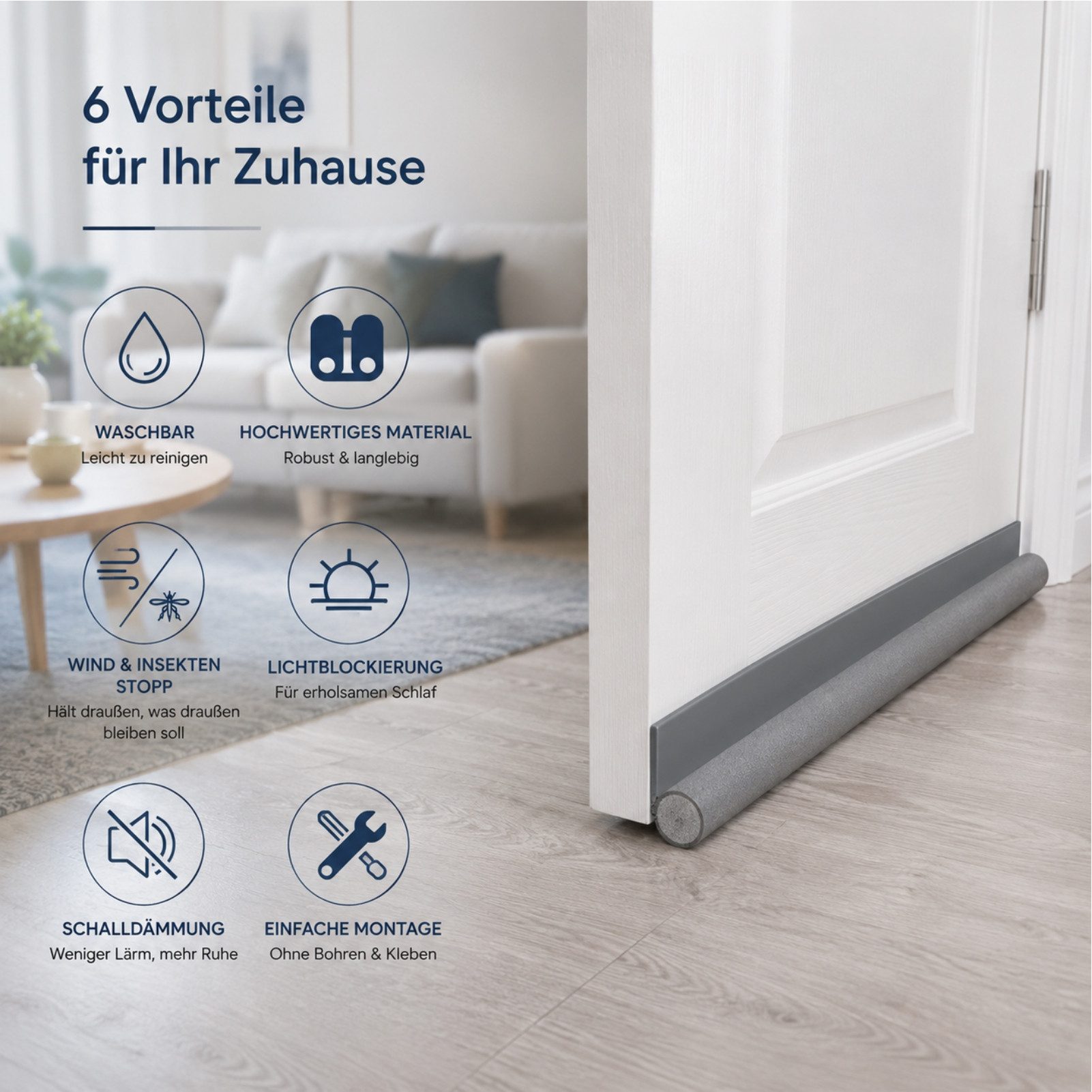 Jumpeak Zugluftstopper Zugluftstopper für Türen/fenster,Türstopper,türdichtung zugluftstopper, Zugluftstopper für Türen, 95cm,Klettbandhalterung,Selbstklebend,Kälte & Lärmschutz,Zuschneidbar