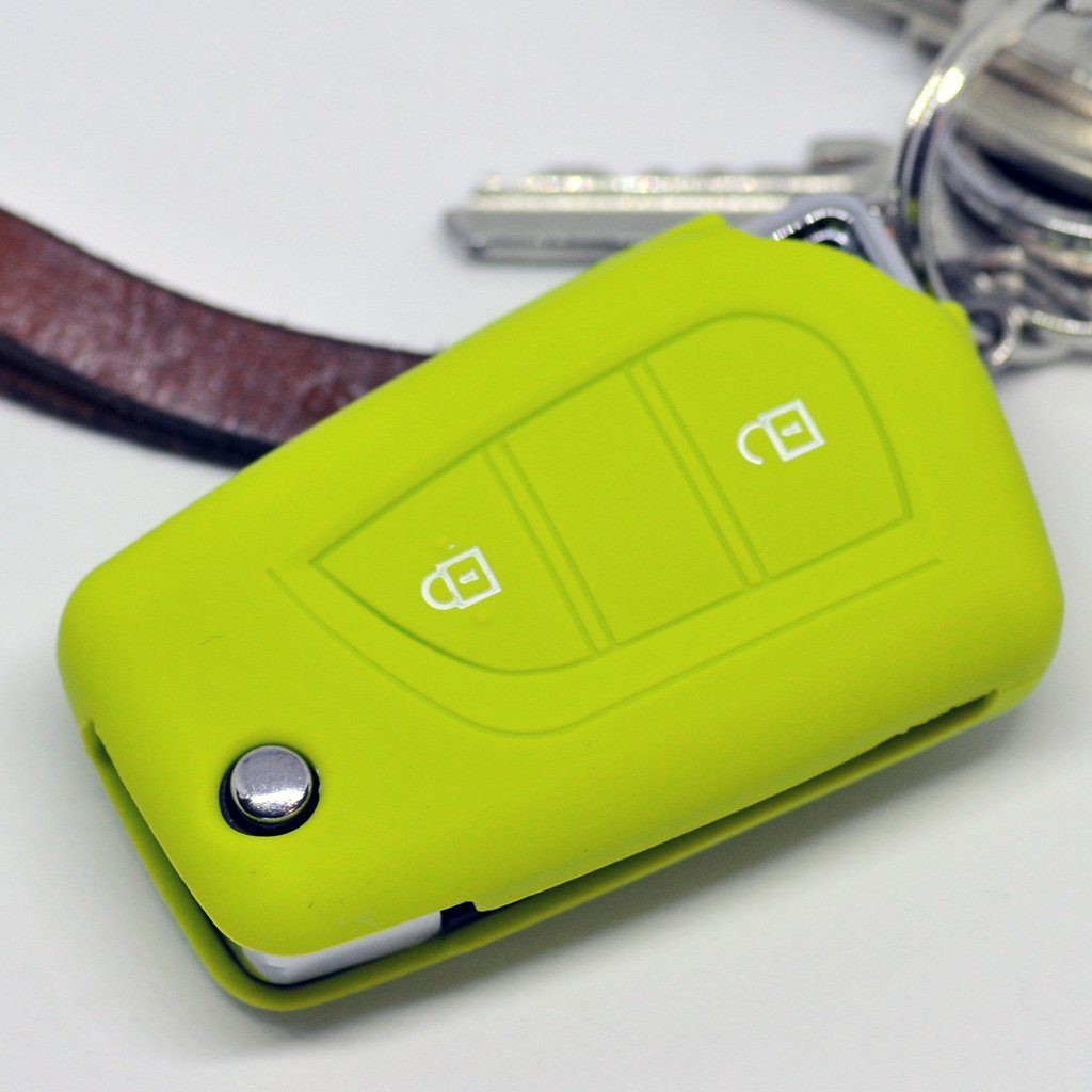 mt-key Schlüsseltasche Autoschlüssel Softcase Silikon Schutzhülle Apfelgrün, für Toyota Aygo Citroen C1 Peugeot 108 2 Tasten Klappschlüssel