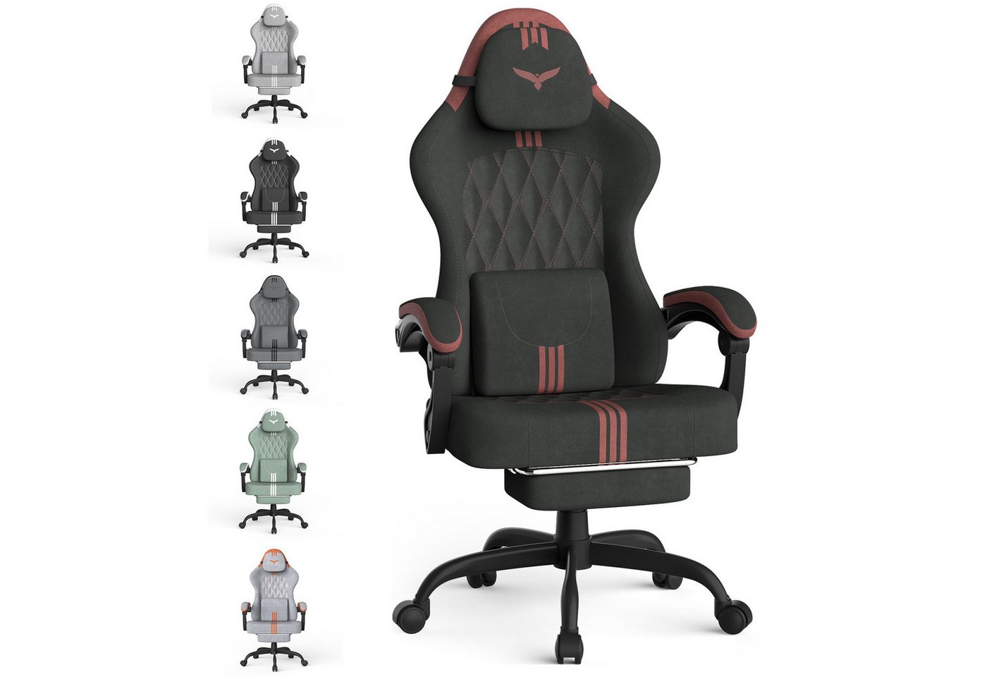Huracan Gaming-Stuhl Gaming Chair mit Massagefunktion Kopfstütze & Fußstütze, (Gamer Stuhl,Gaming Sessel), Verstellbare Rückenlehne 90-135°,Höhenverstellbar