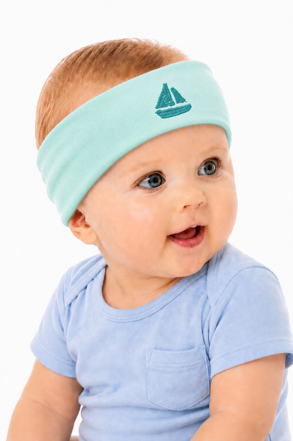 La Bortini Stirnband Baby Kopfband Ohrenschutz in Blau elastisch, weich, für Jungen, 34 bis 55cm Kopfumfang