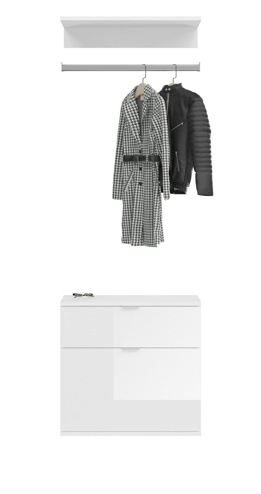 Inn.Furn Garderoben-Set SystemX, (in weiß Hochglanz, 3-St., Breite 61 cm), mit Kleiderstange