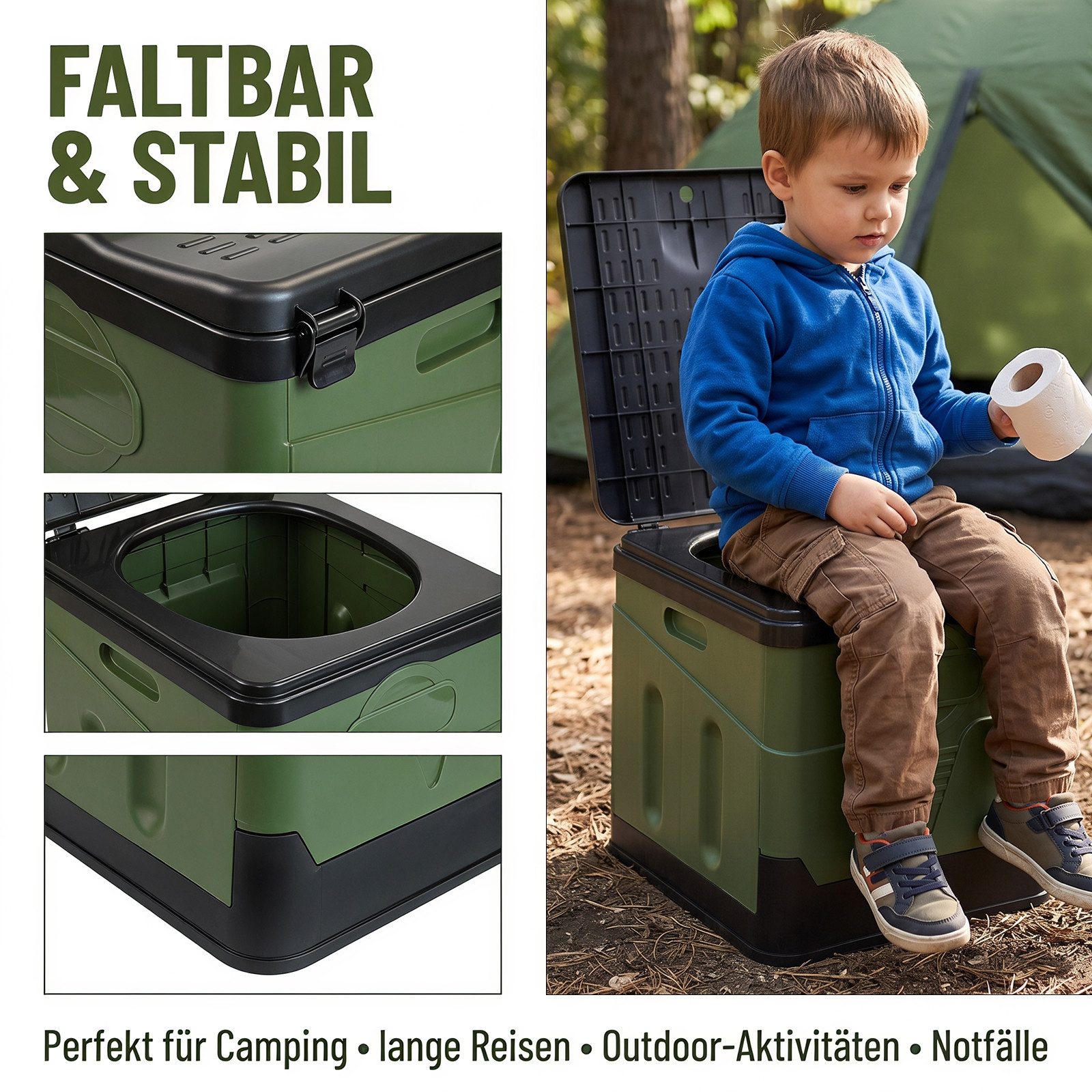 AKKEE Campingtoilette Faltbare Mobile Toilette Campingtoilette max 150 kg, 12 Toilettenbeuteln