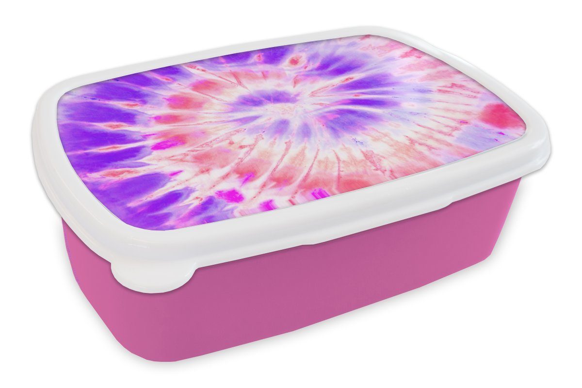 MuchoWow Lunchbox Sommer - Krawattenfärbung - Lila, Kunststoff, (2-tlg), Brotbox für Erwachsene, Brotdose Kinder, Snackbox, Mädchen, Kunststoff rosa
