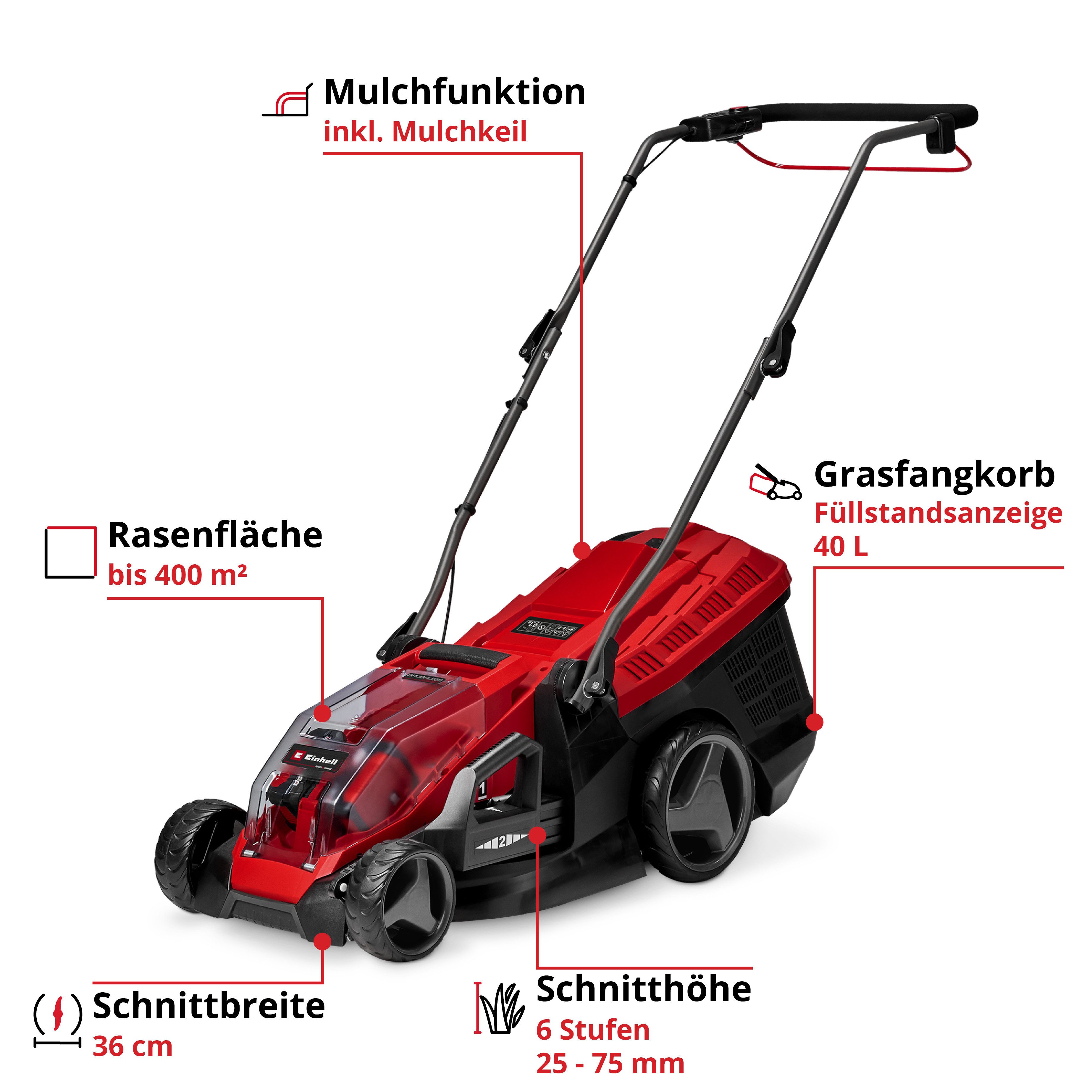 Einhell Akkurasenmäher GE-CM 36/36 Li M Kit, 36 cm Schnittbreite, 2x4,0Ah