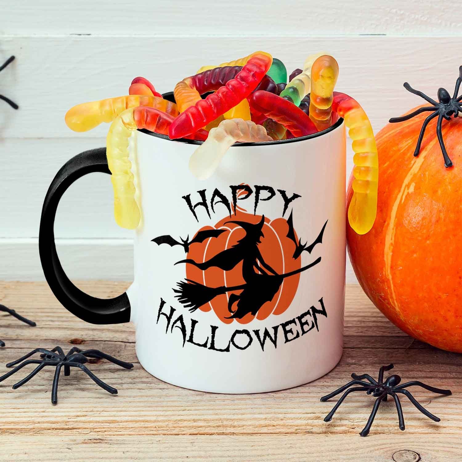 GRAVURZEILE Tasse mit Motiv im Happy Halloween Hexen Design, Keramik, 330 ml