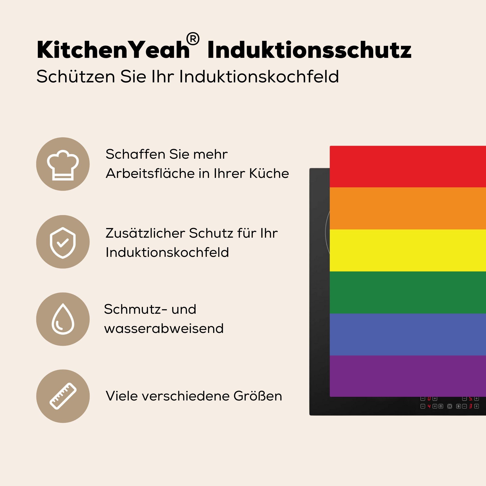 81x52 - Induktionskochfeld Herdblende-/Abdeckplatte cm, (1 Ceranfeldabdeckung Vinyl, Stolzflagge Regenbogenflagge die für tlg), küche, Schutz - MuchoWow Liebe,