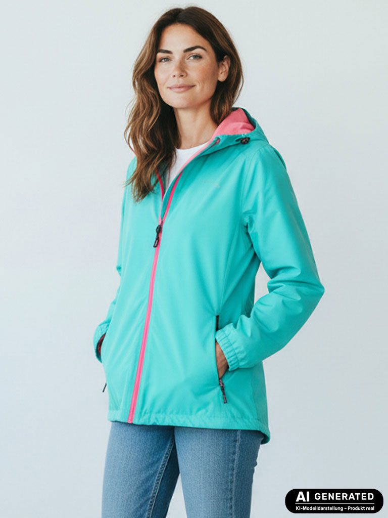 Dry Fashion Fahrradjacke Spiekeroog Damen Funktionsjacke - Regenjacke leicht & verstaubar Jacke Wasserdicht, Windicht, Atmungsaktiv, Kapuze mit Vorderschirm