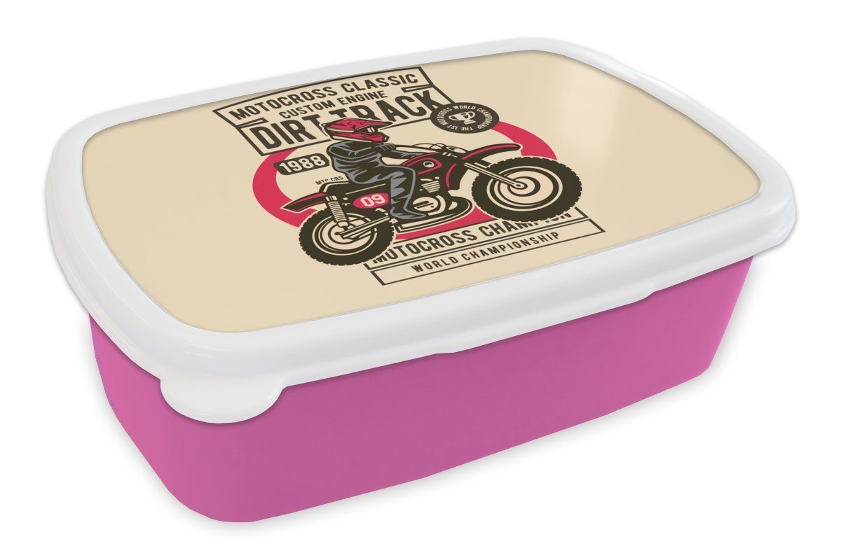MuchoWow Lunchbox Motorrad - Vintage - Zeichnung, Kunststoff, (2-tlg), Brotbox für Erwachsene, Brotdose Kinder, Snackbox, Mädchen, Kunststoff rosa