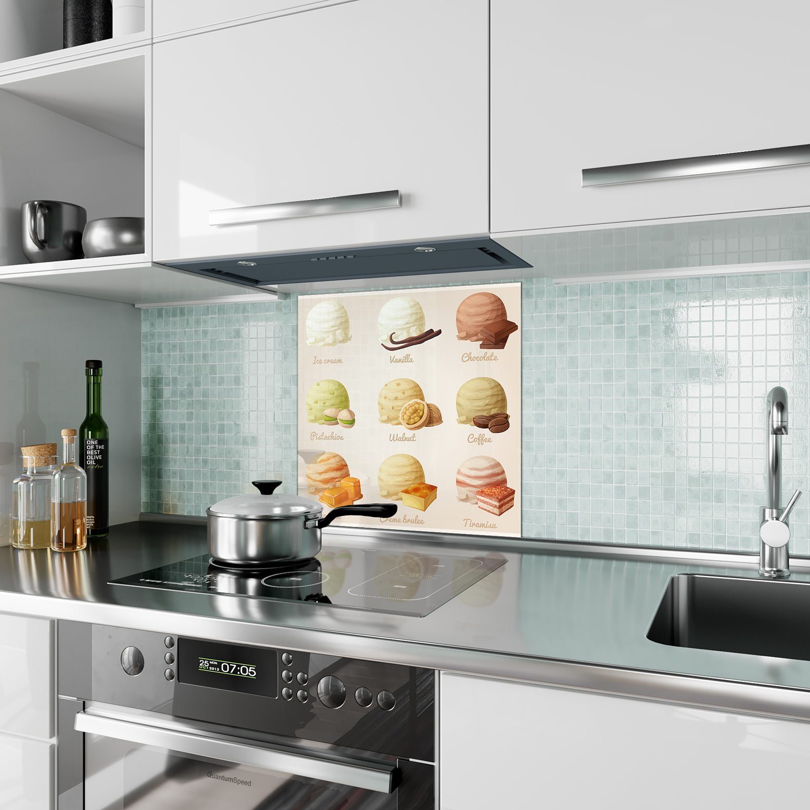 Anzeige Sorten mit Glas Motiv Küchenrückwand Eiskugeln Spritzschutz Küchenrückwand Primedeco