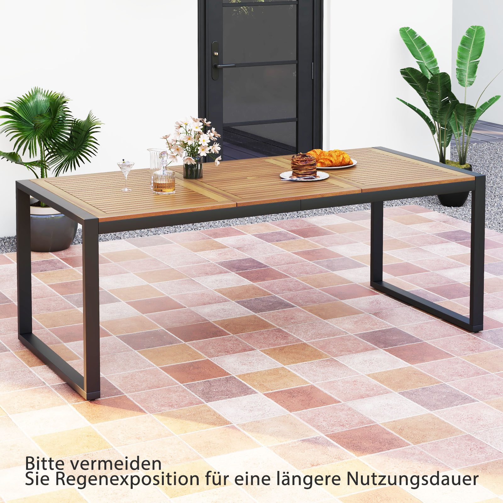 COSTWAY Gartentisch, mit Schirmloch 200cm, rechteckiger Terrassentisch für günstig online kaufen