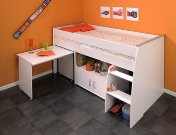 Parisot Kinderbett Reverse (OVP Verpackt, 0-tlg., Kinderbett mit Schreibtisch Weiss Jugendbett), Mit Schreibtisch