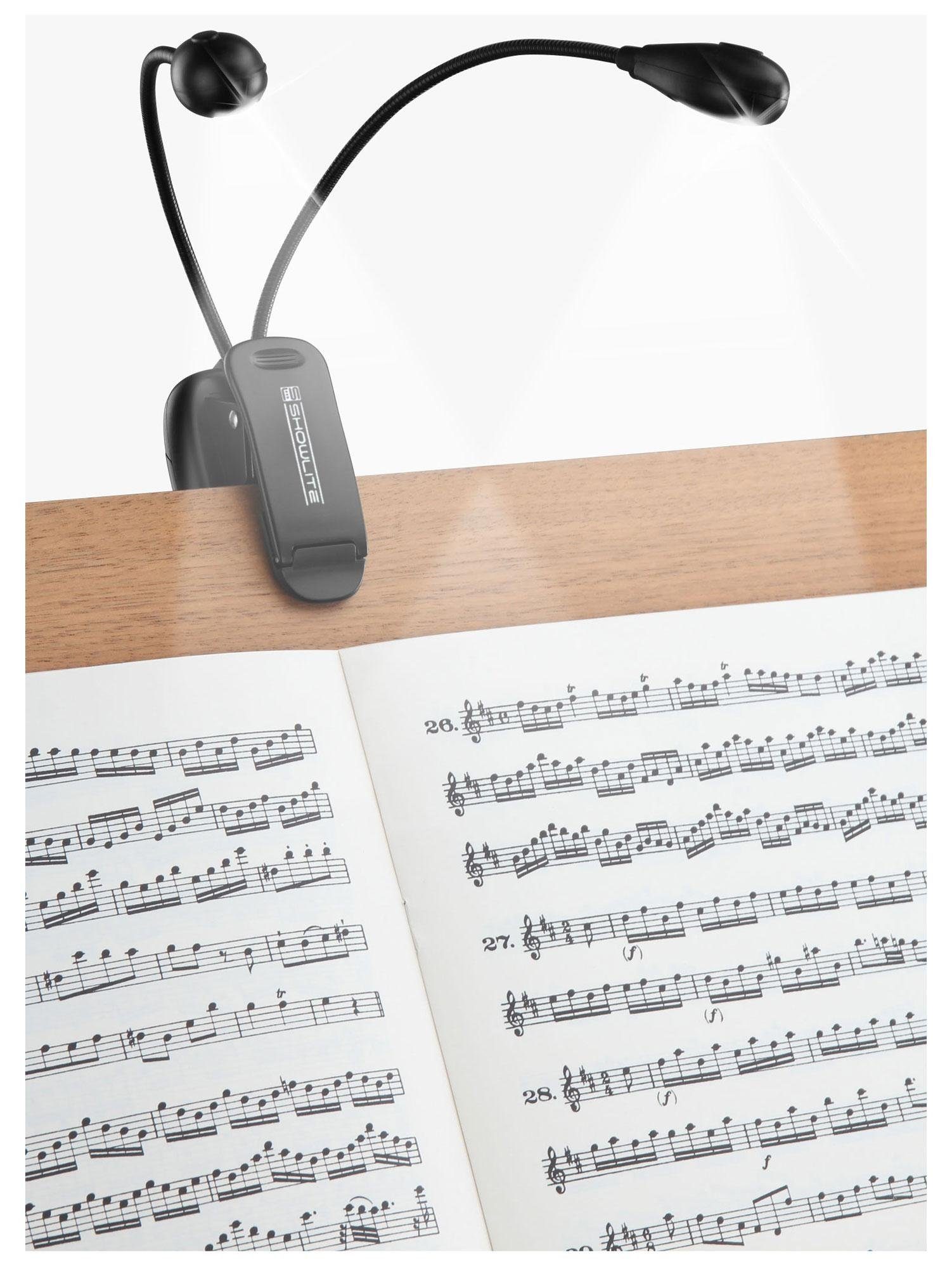 Showlite Notenpult Bright Light 8 Plus LED Notenpultleuchte, (Clip Leselampe, 3-tlg., Inkl. Batterien und USB-Kabel), Zwei Farbtemperaturen (kaltweiß/warmweiß)