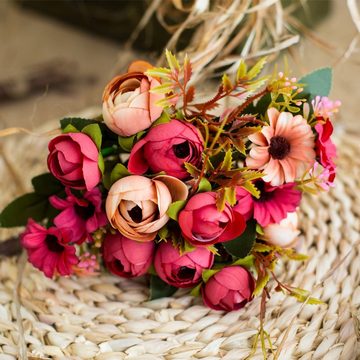 Kunstblumenstrauß 4 Stück Retro Künstliche Blumen - Diamant-Tee-Knospen,Plastik-Tee-Rose, yozhiqu, künstliche Blumen zur Dekoration, DIY Seidenblumen für Partys