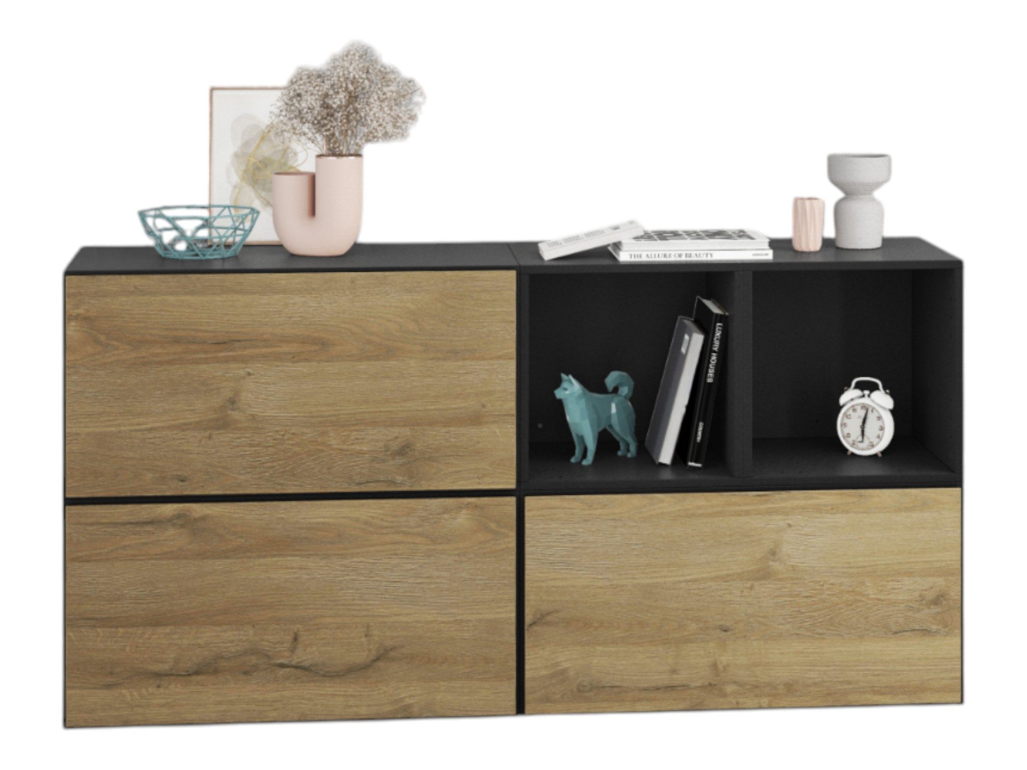 moebel-dich-auf Sideboard VARIANTO 1 (5 tlg., 152 cm breit, Sideboard bestehend aus 3x Schränken mit Klappe und 2x Regal), stehend und hängend