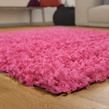 Hochflor-Teppich Hochflor Shaggy Teppich Preishammer Uni Einfarbig in Pink Fuchsia Modern, TT Home, rechteckig, Höhe: 34 mm