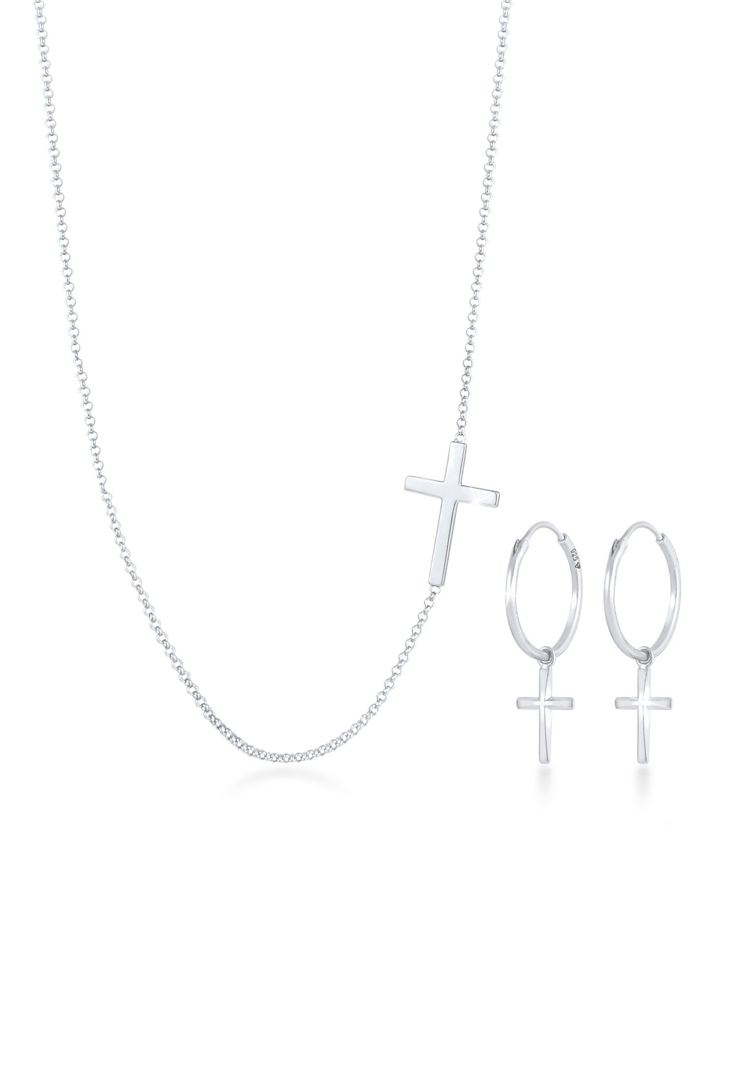Elli Schmuckset Kette Creolen Ohrringe Kreuz günstig online kaufen