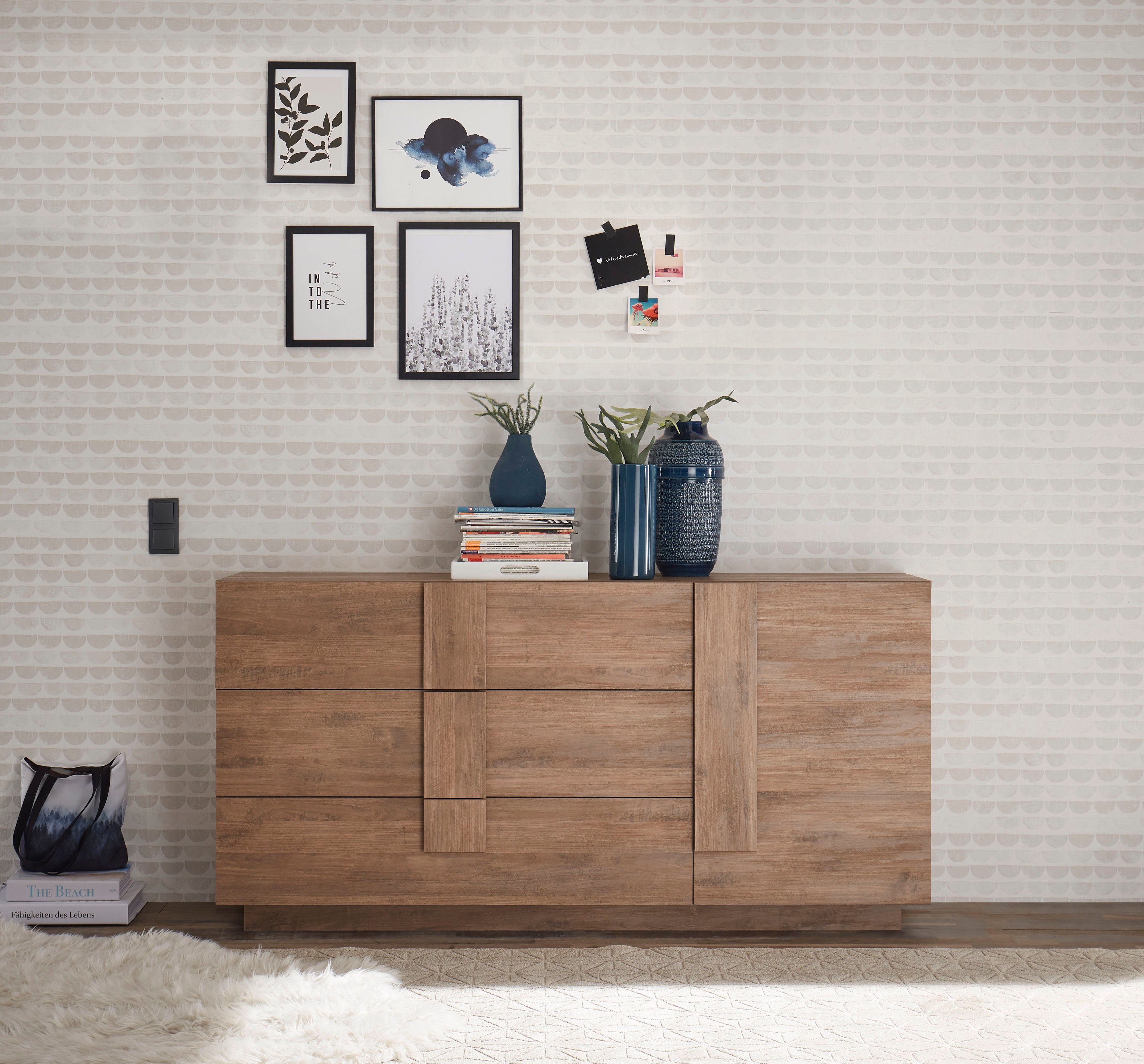 Home affaire Sideboard Jupiter, Breite 181 cm, Kommode 3 Türen- Soft Closing, 1 Schubkasten, Anrichte, moderne Griffblende, FSC®, cleveres Stauraumkonzept