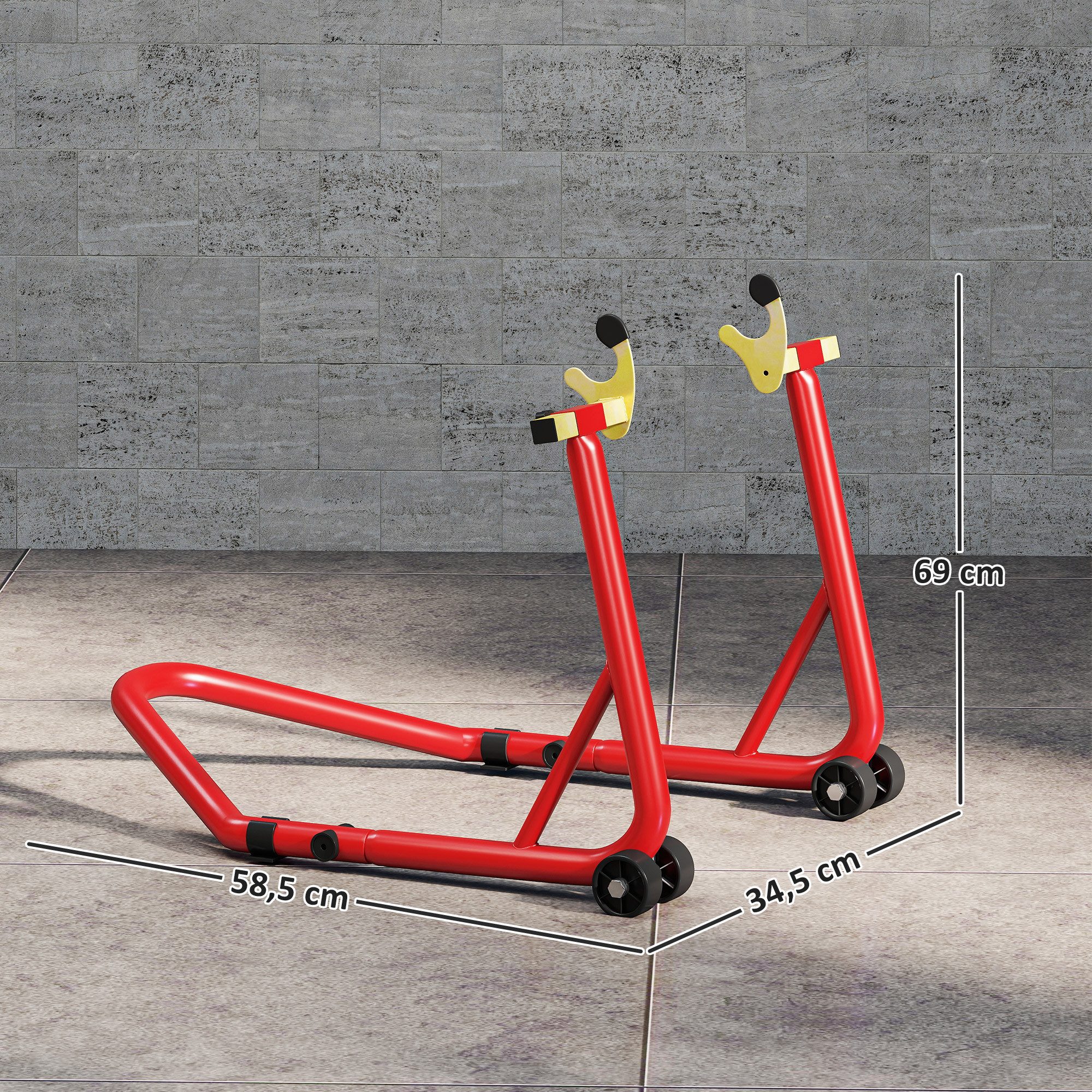 HOMCOM Bicycle/Motorcycle Stand (Front/Rear Stand, 1-Piece, Motorcycle Stand), up to 544 kg, for Rear Wheel, Steel, Red