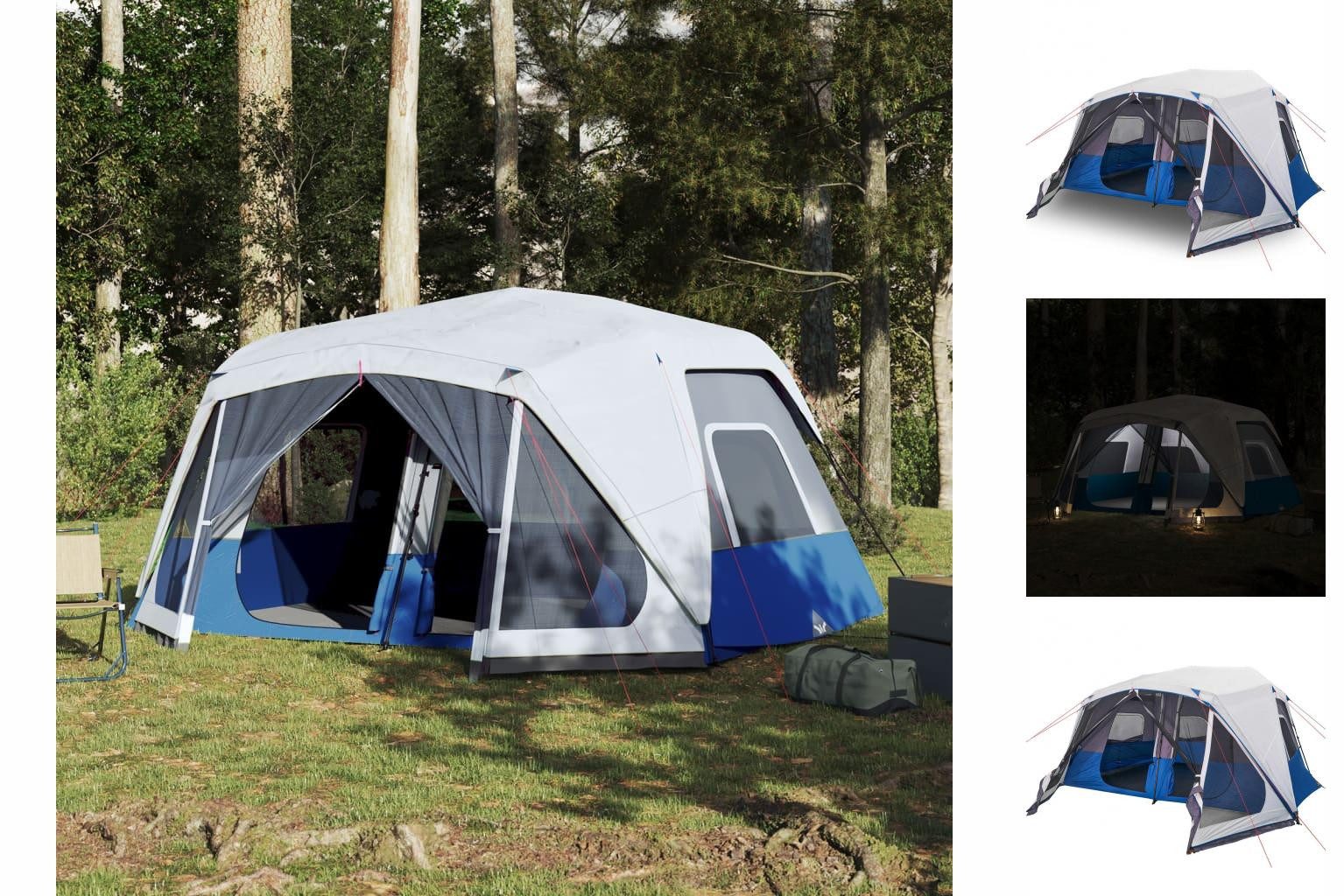 vidaXL Kuppelzelt Zelt Campingzelt Familienzelt Freizeitzelt mit LED Blau 443x437x229 cm