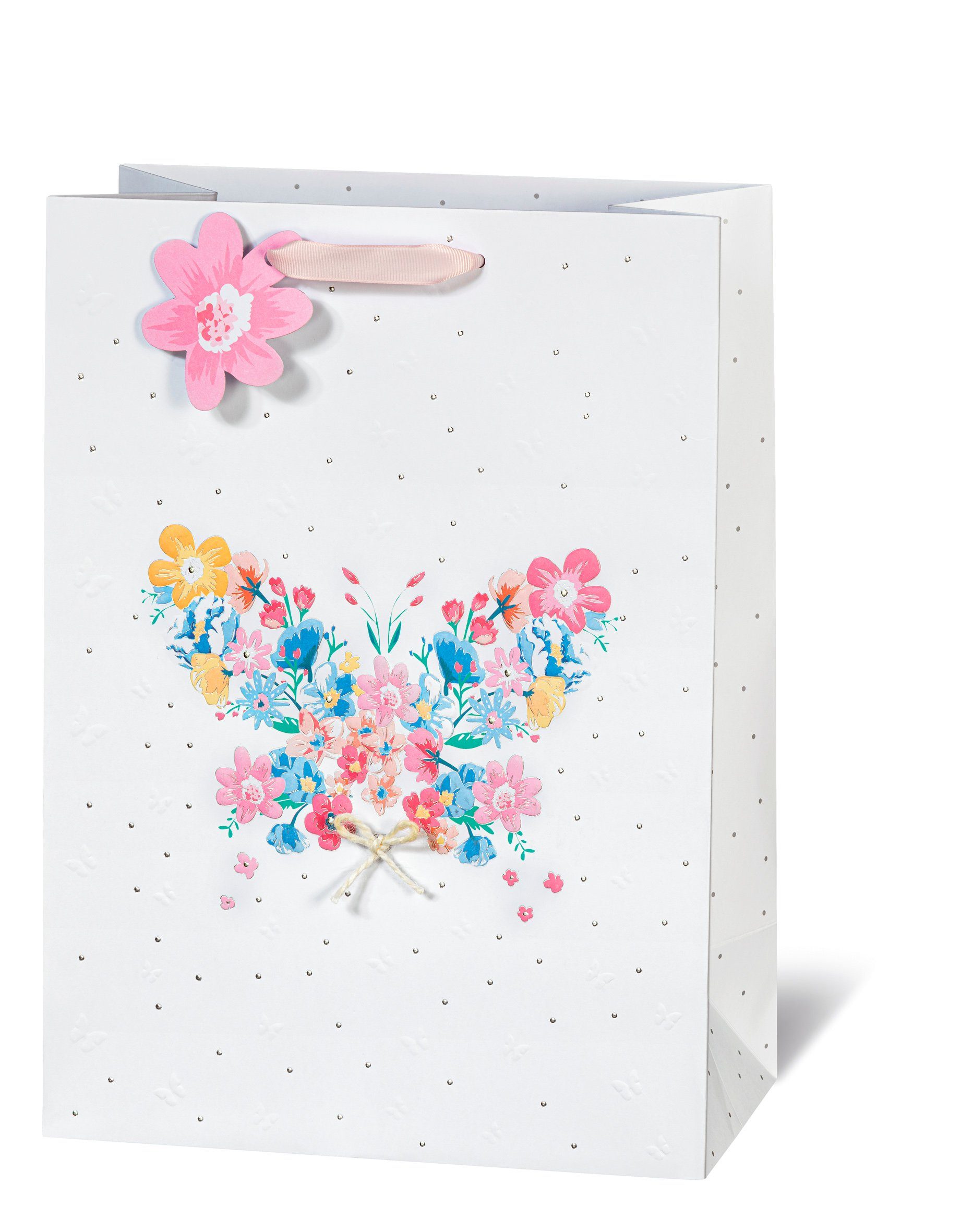 BSB Grußkarten Geschenktasche - Groß Format - A4 - 36x26x14 cm - Flower butterfly