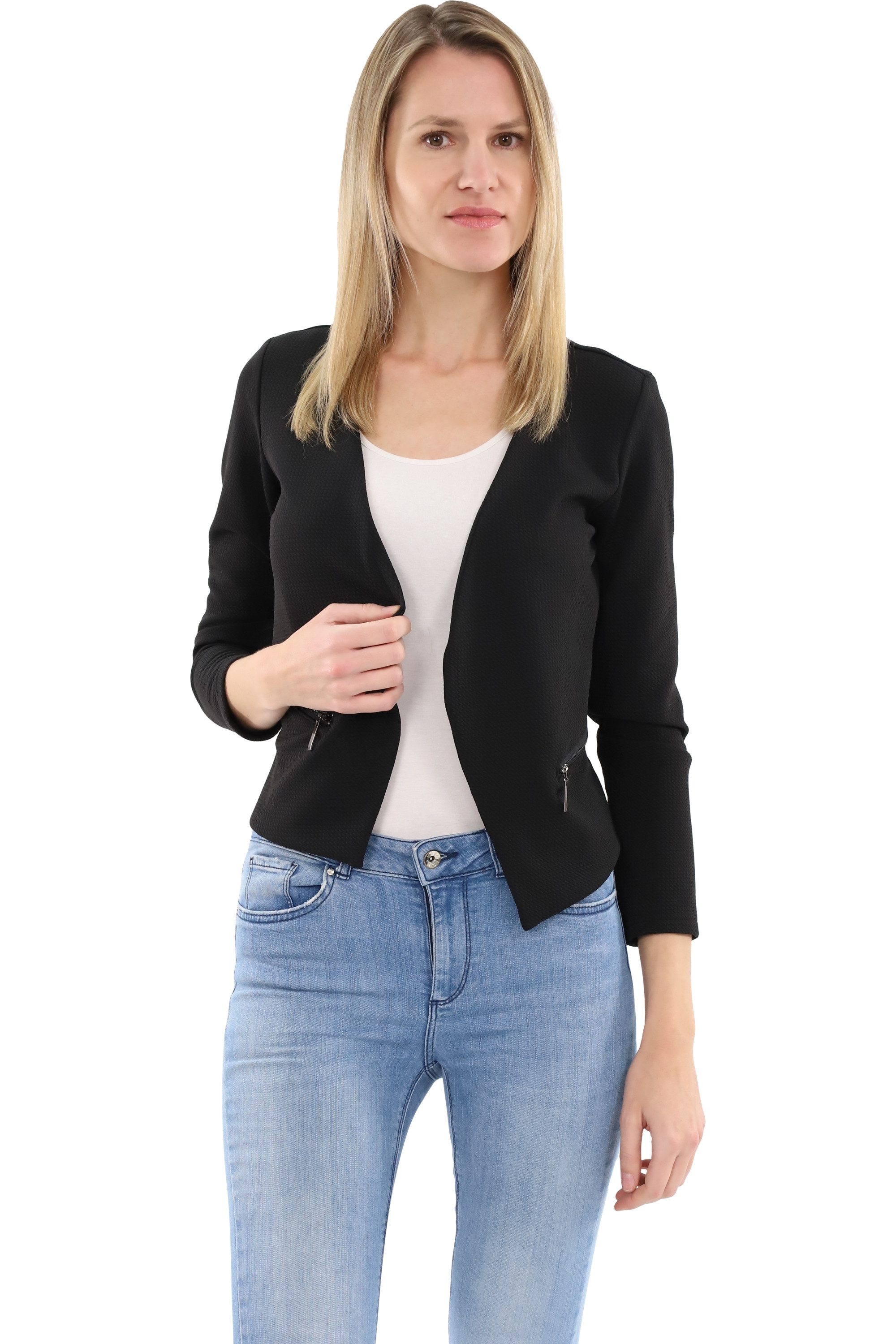 malito more than fashion Jackenblazer malito Damen Blazer ohne Kragen, Sakko im Basic Look, Kurzjacke mit Sweatblazer im Basic-Look