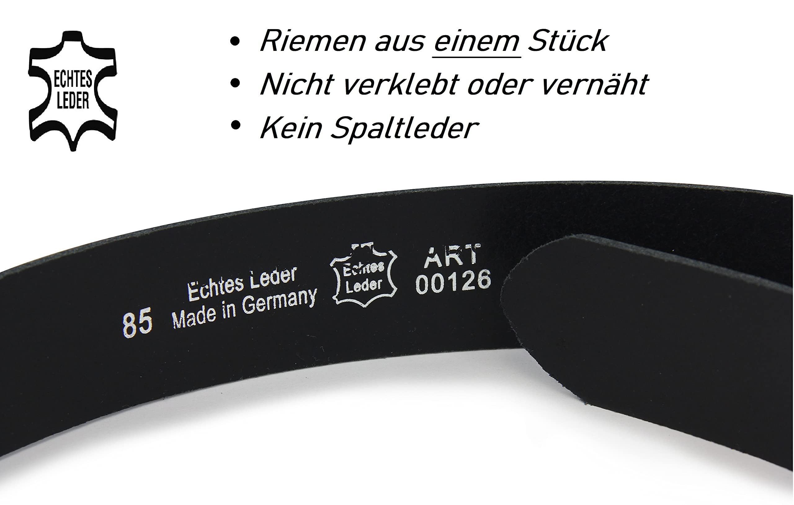 Frentree Ledergürtel aus 100% Echtleder, MADE IN GERMANY 3,8 cm breiter Gürtel aus Leder, kürzbar, Schwarz