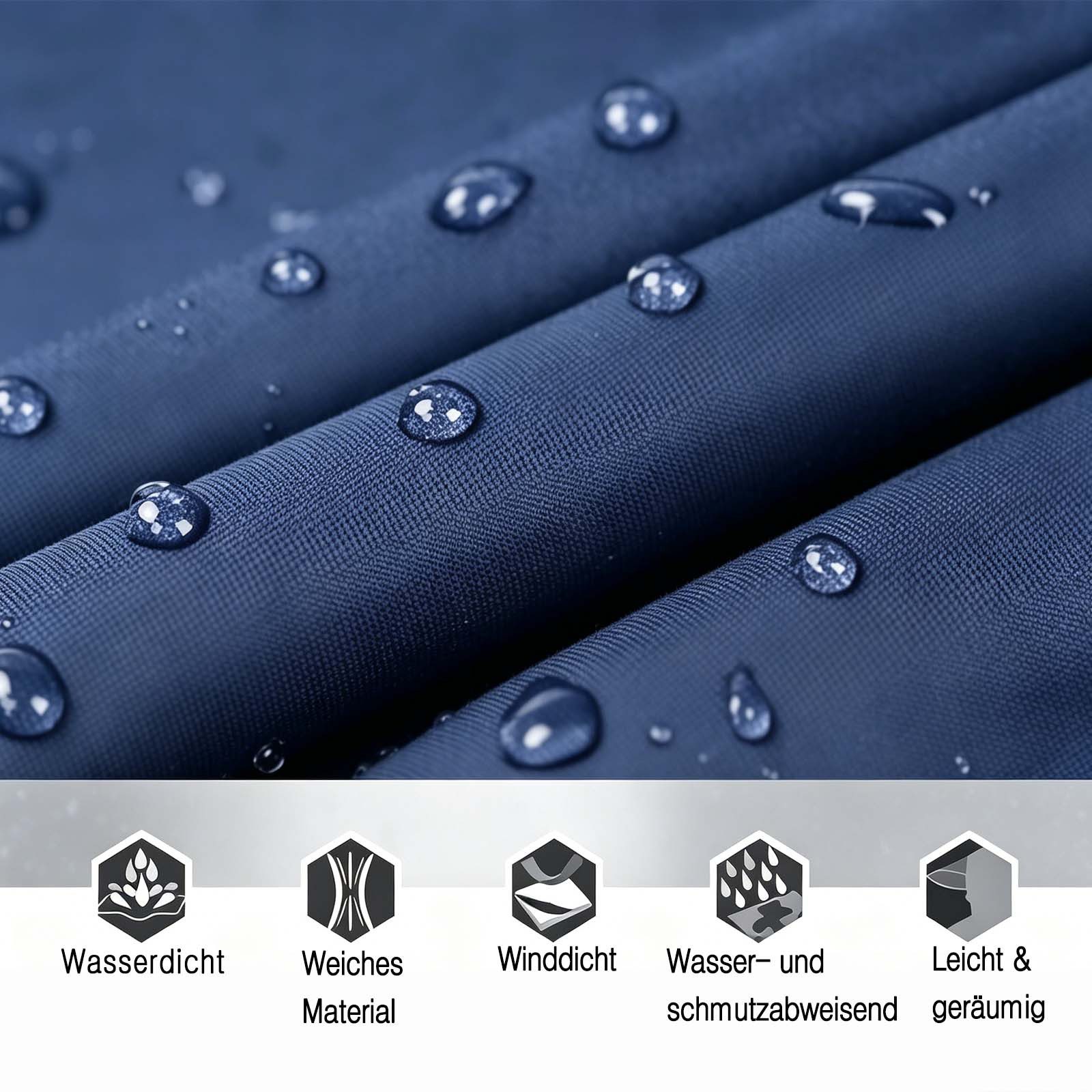 MOPUEA Regenjacke Lange Regenjacke Wasserdicht Winddicht Leicht Faltbar Outdoor Jacke (Regenjacke für Alltag, Reisen und wechselhaftes Wetter, Leicht faltbar, spart Platz im Rucksack oder Koffer) Wasserdicht, winddicht, leicht und pflegeleicht