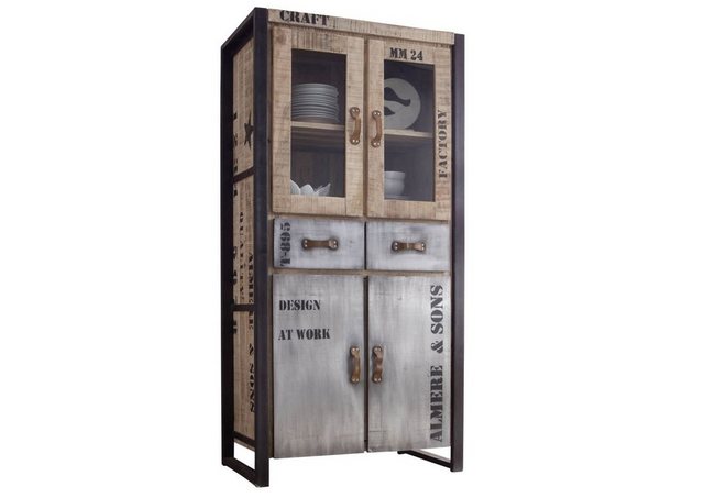 Massivmoebel24 Standvitrine #136 (Vitrine Mango 90x50x180 natur bedruckt FA günstig online kaufen