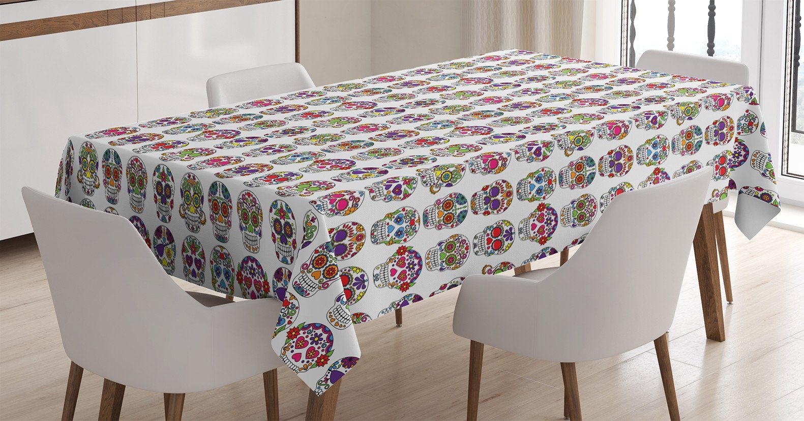 Bereich Abakuhaus Tischdecke geeignet Farben, Blumen Bunt Außen den Farbfest Schädel Waschbar mit Klare Für