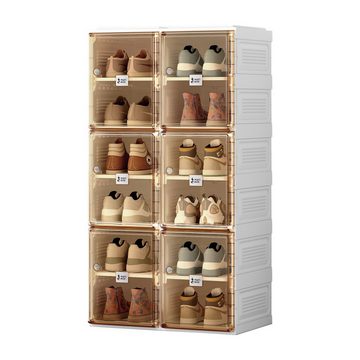 WISHDOR Schuhschrank Tragbarer stapelbarer Aufbewahrungsschrank mit Türen und Regalen (53x99x34cm Braun+Weiß) Schuhkarton für den Schrank