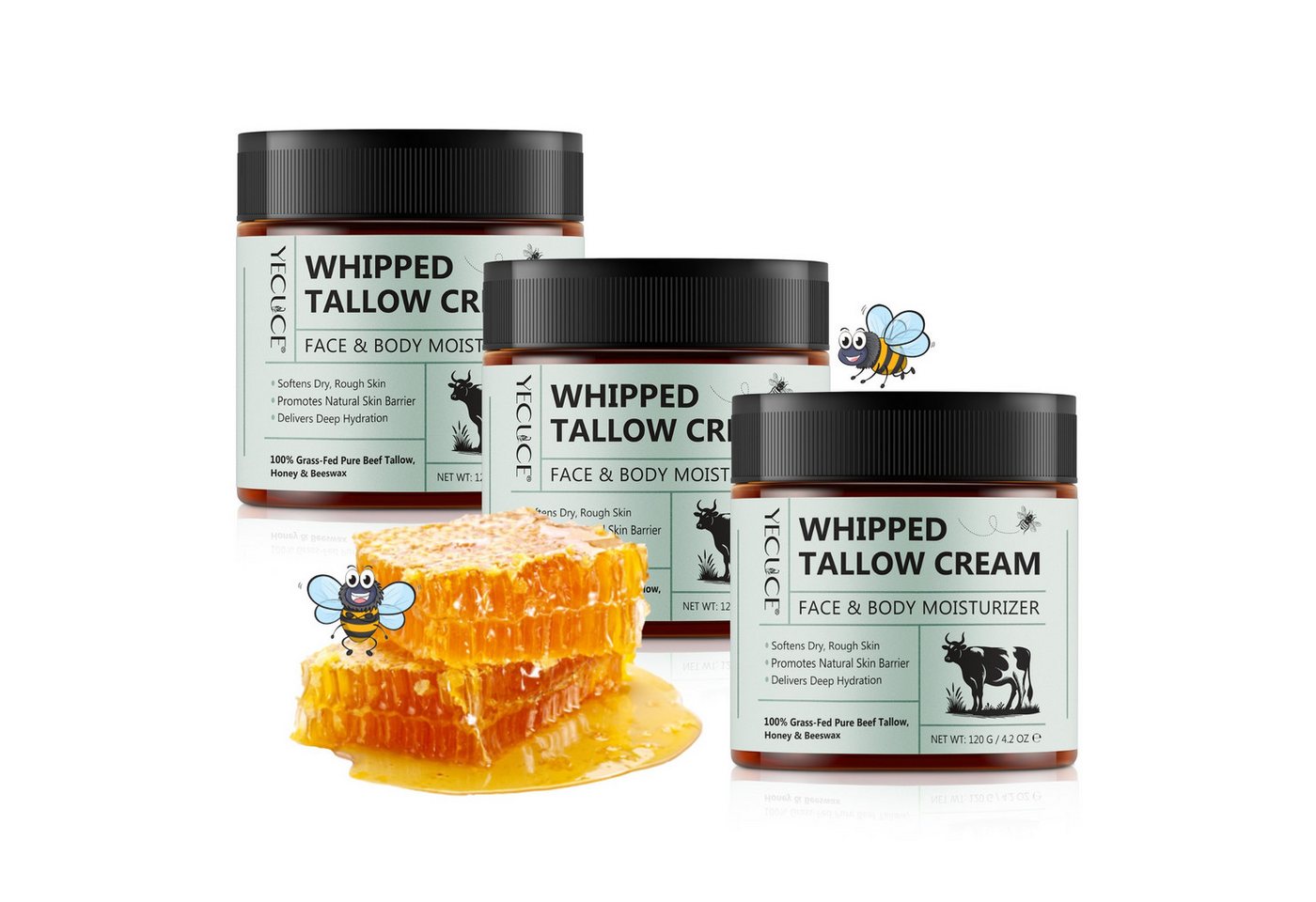 P-Beauty Cosmetic Accessories Tagescreme Hautpflege Gesicht Creme Hautpflegecreme Rindertalg Honig Beef Tallow, 3-tlg., Feuchtigkeitscreme, Tagescreme, Hautpflege