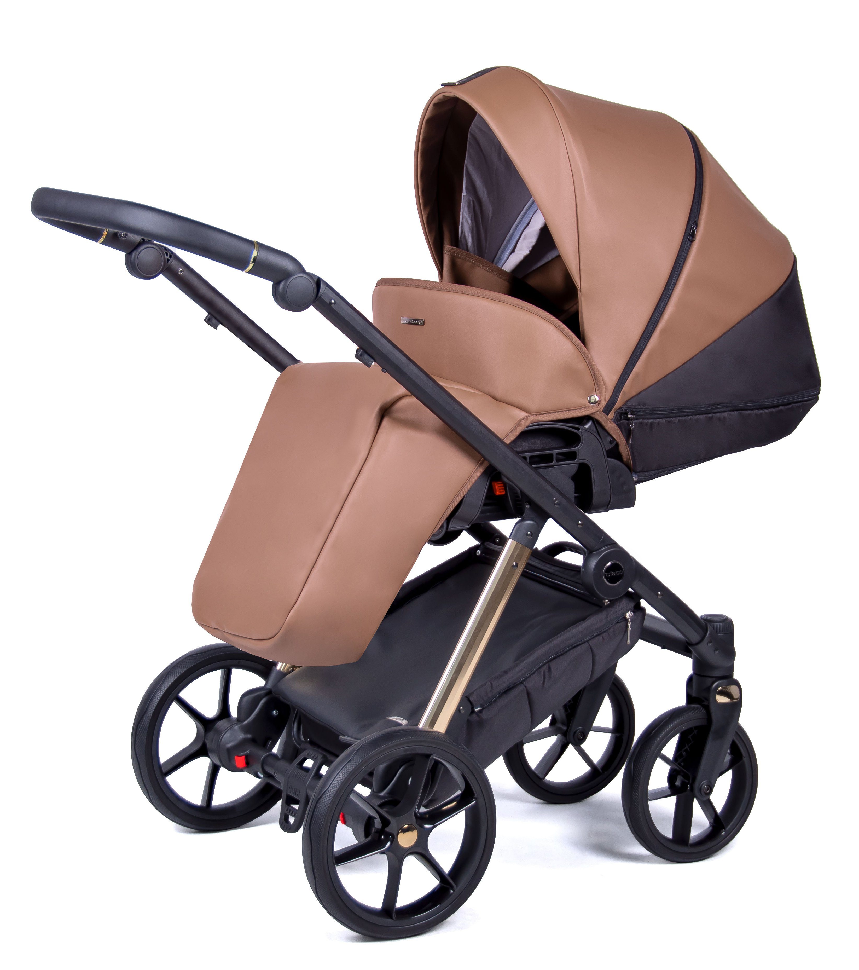 Braun Gestell = in Premium Kombi-Kinderwagen Designs - 12 - 2 in 14 gold Kinderwagen-Set Teile babies-on-wheels Axxis 1
