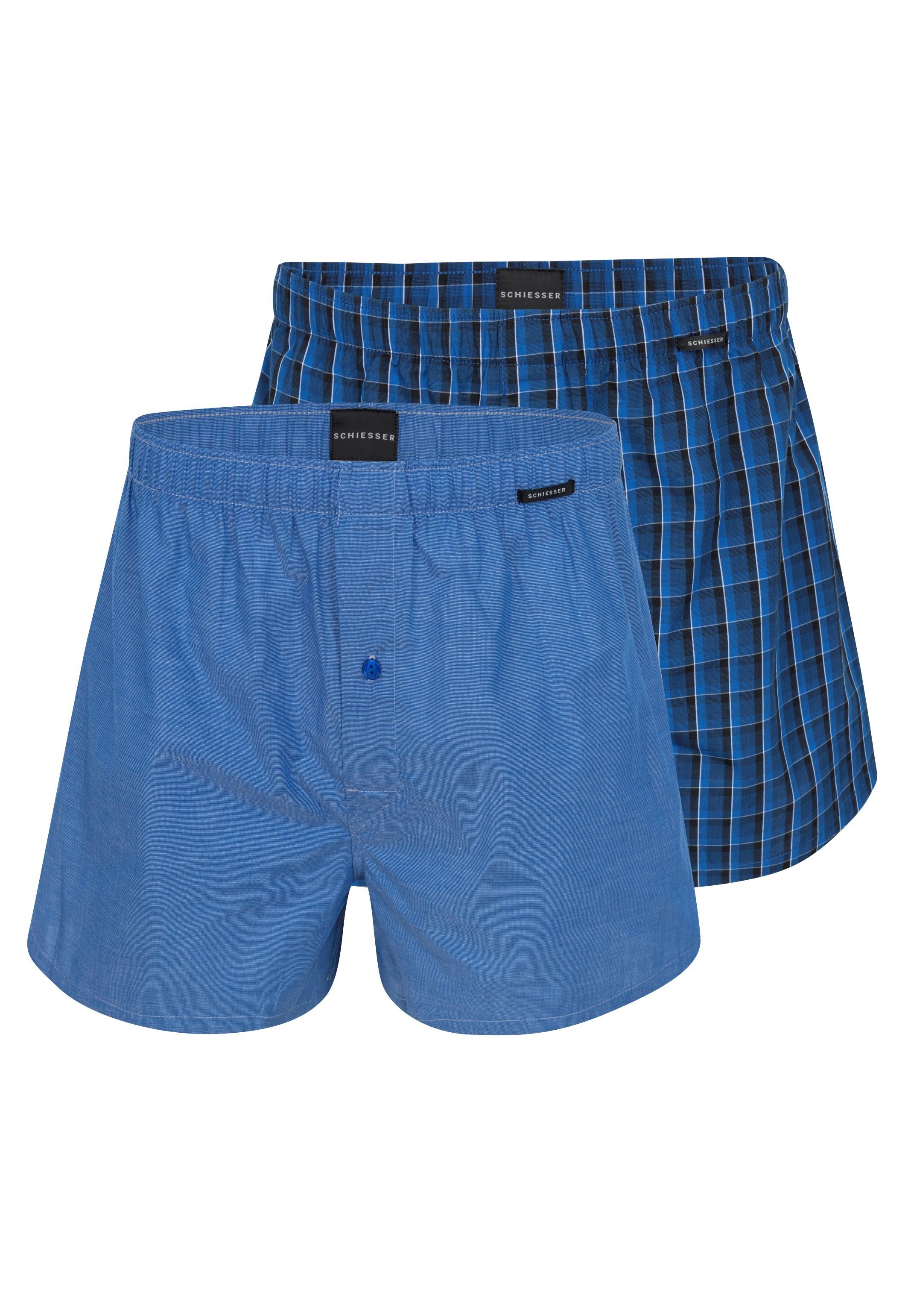 Schiesser Boxershorts 2er Pack Web (Spar-Set, 2-St) Boxershorts - Baumwolle - Mit Eingriff - Eingriff mit Knopf Royal Blue