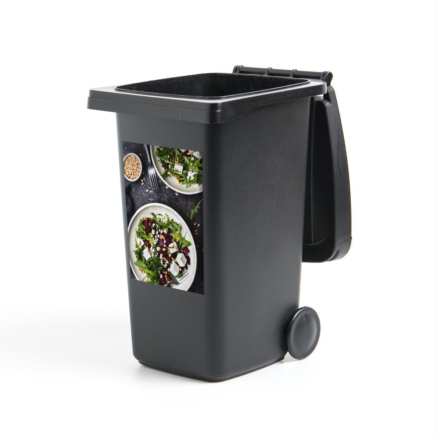 MuchoWow Wandsticker Salat mit Feta-Käse (1 St), Mülleimer-aufkleber, Mülltonne, Sticker, Container, Abfalbehälter