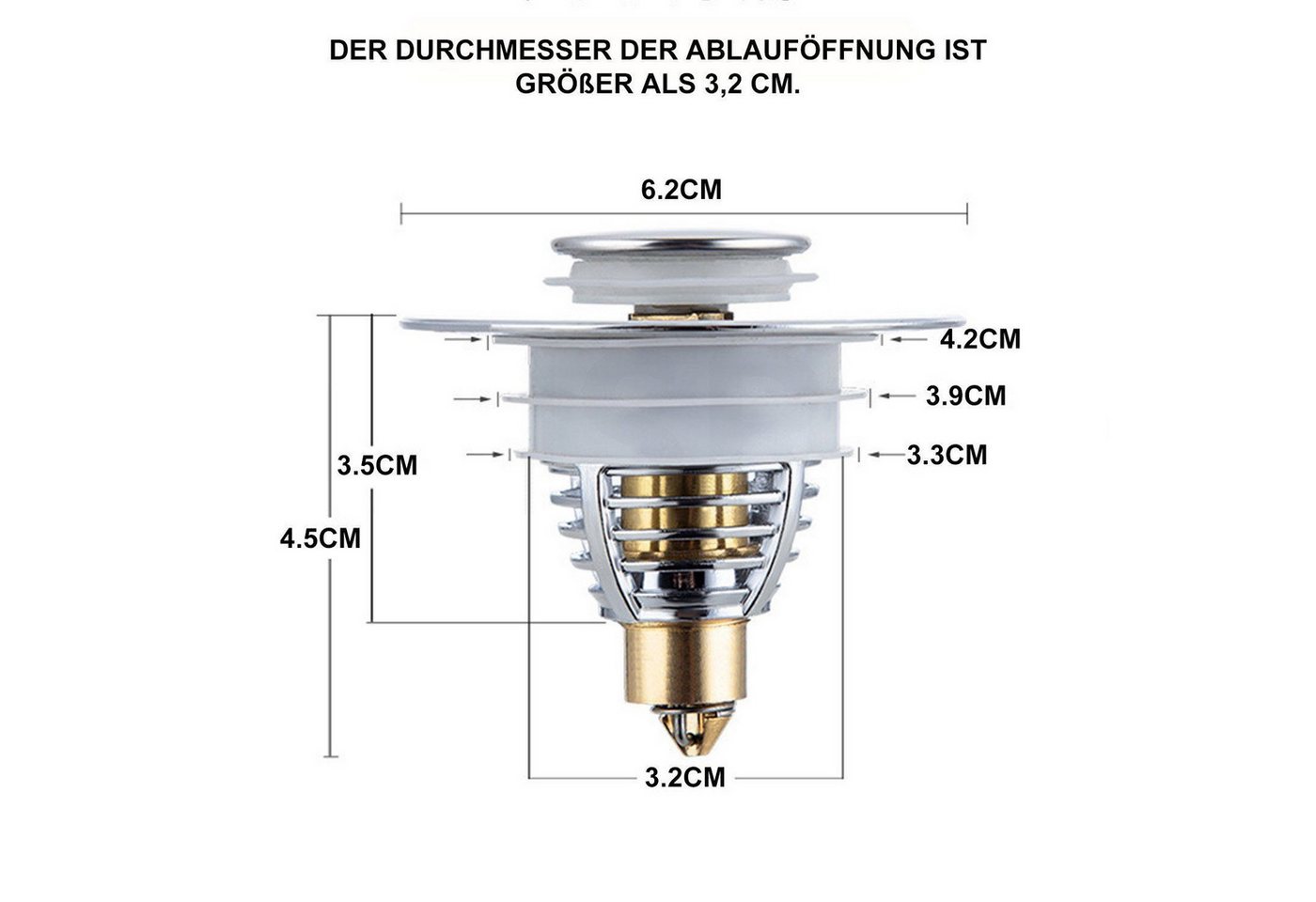 Thumbnail - FELIXLEO Waschbeckenstöpsel Waschbeckenstöpsel Edelstahl-Spülenabdeckung Ø 0.32 cm