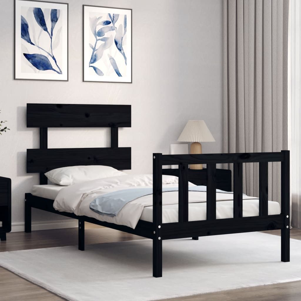vidaXL Bett Massivholzbett mit Kopfteil Schwarz günstig online kaufen